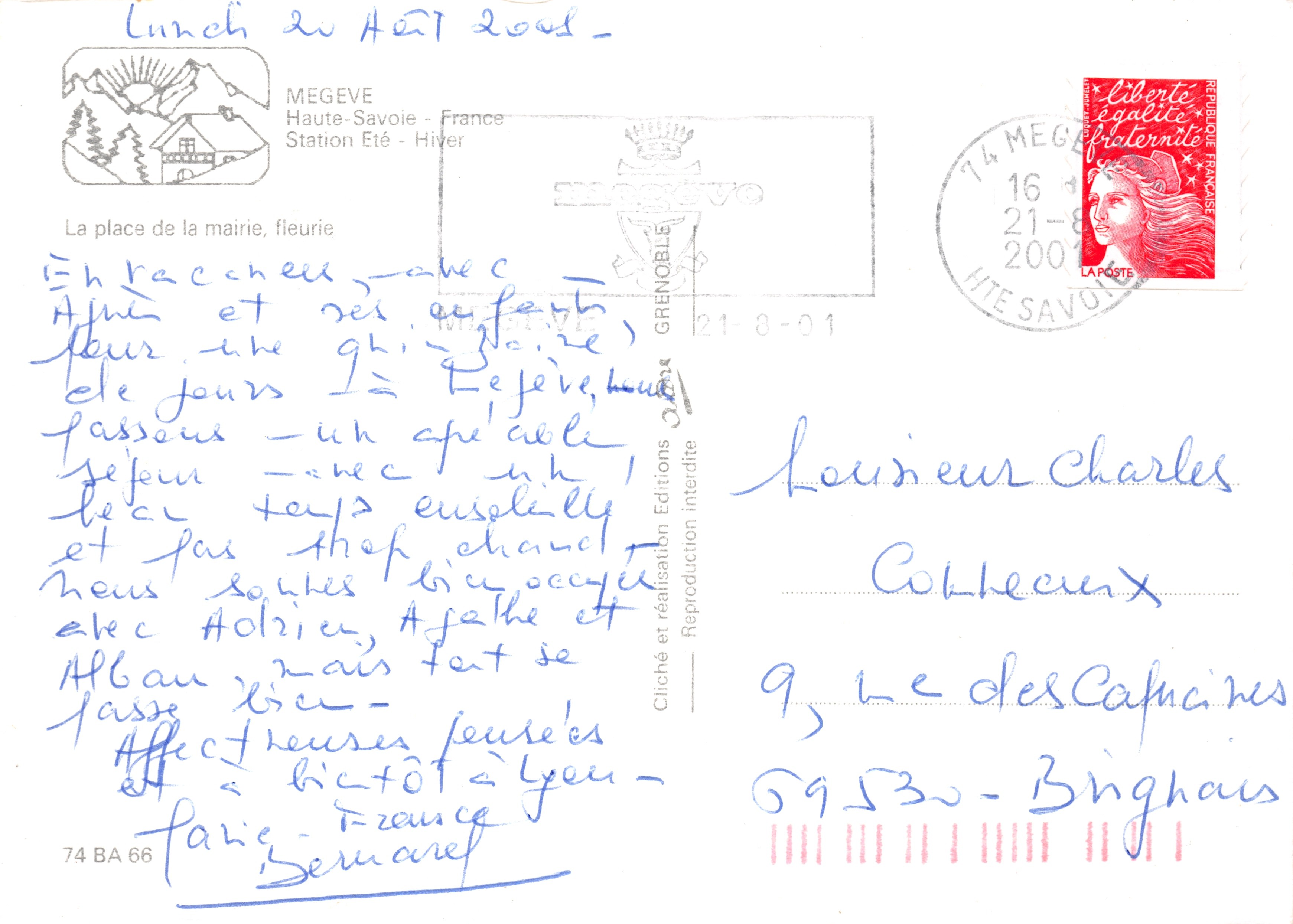 Megève — Place de la mairie avec tour et fleurs — Éditions Grenoble — Reverso