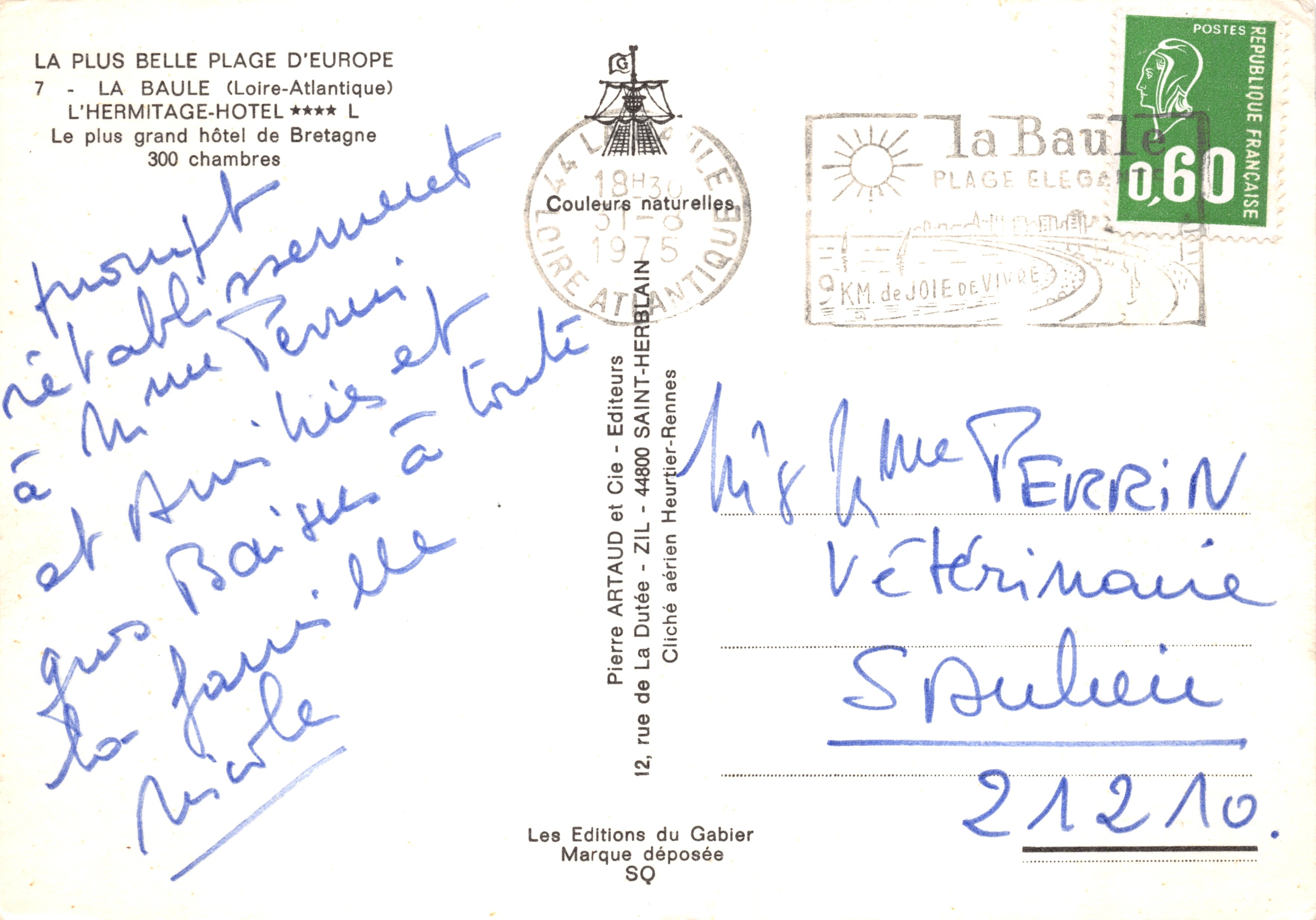 La Baule — vista aérea de la playa y del Hotel L'Hermitage — Editor: Les Éditions du Gabier — Reverso