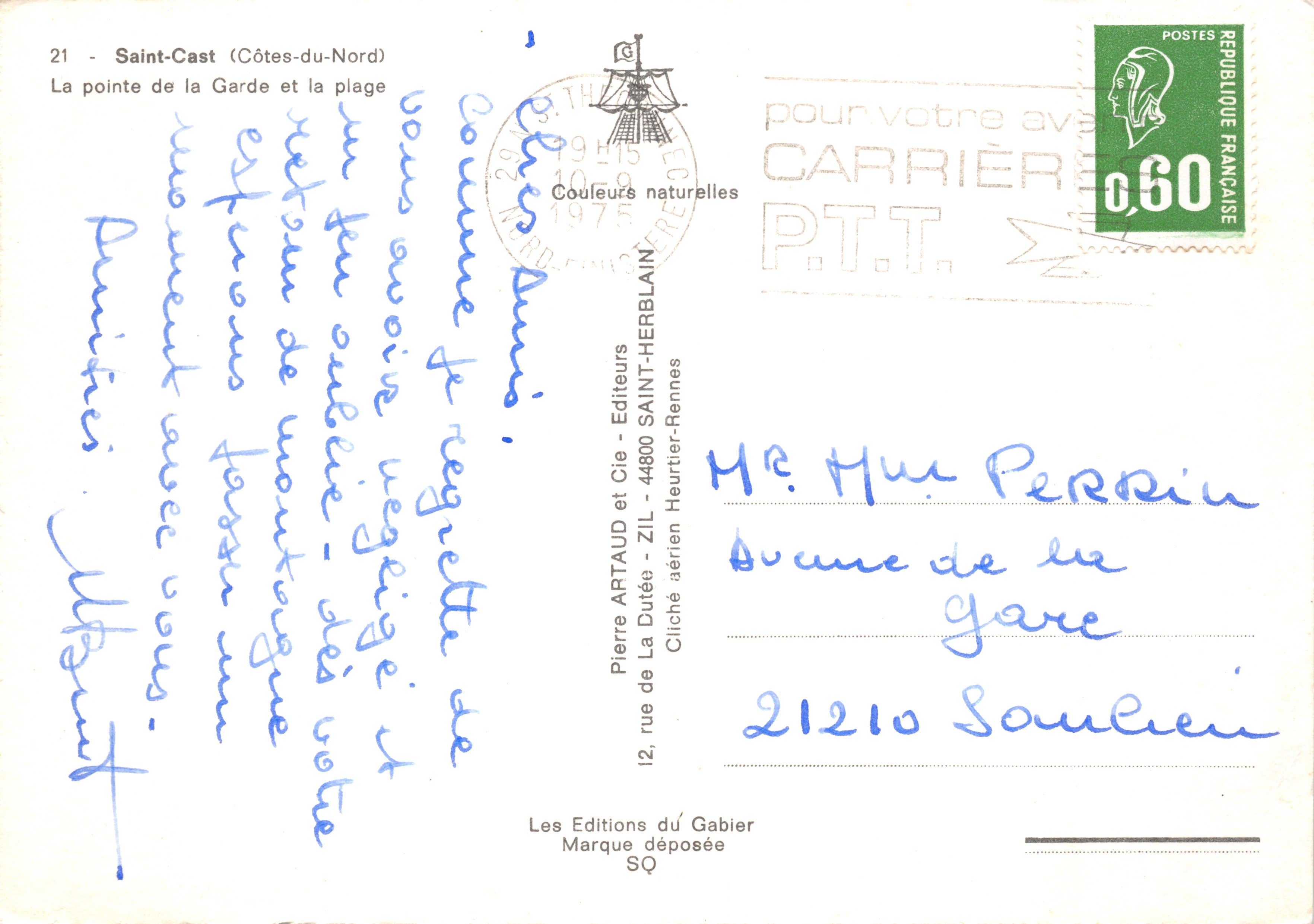 Saint-Cast (Côtes-du-Nord) — La pointe de la Garde et la plage — Cliché aérien — Éditeur: Les Editions du Gabier — Verso