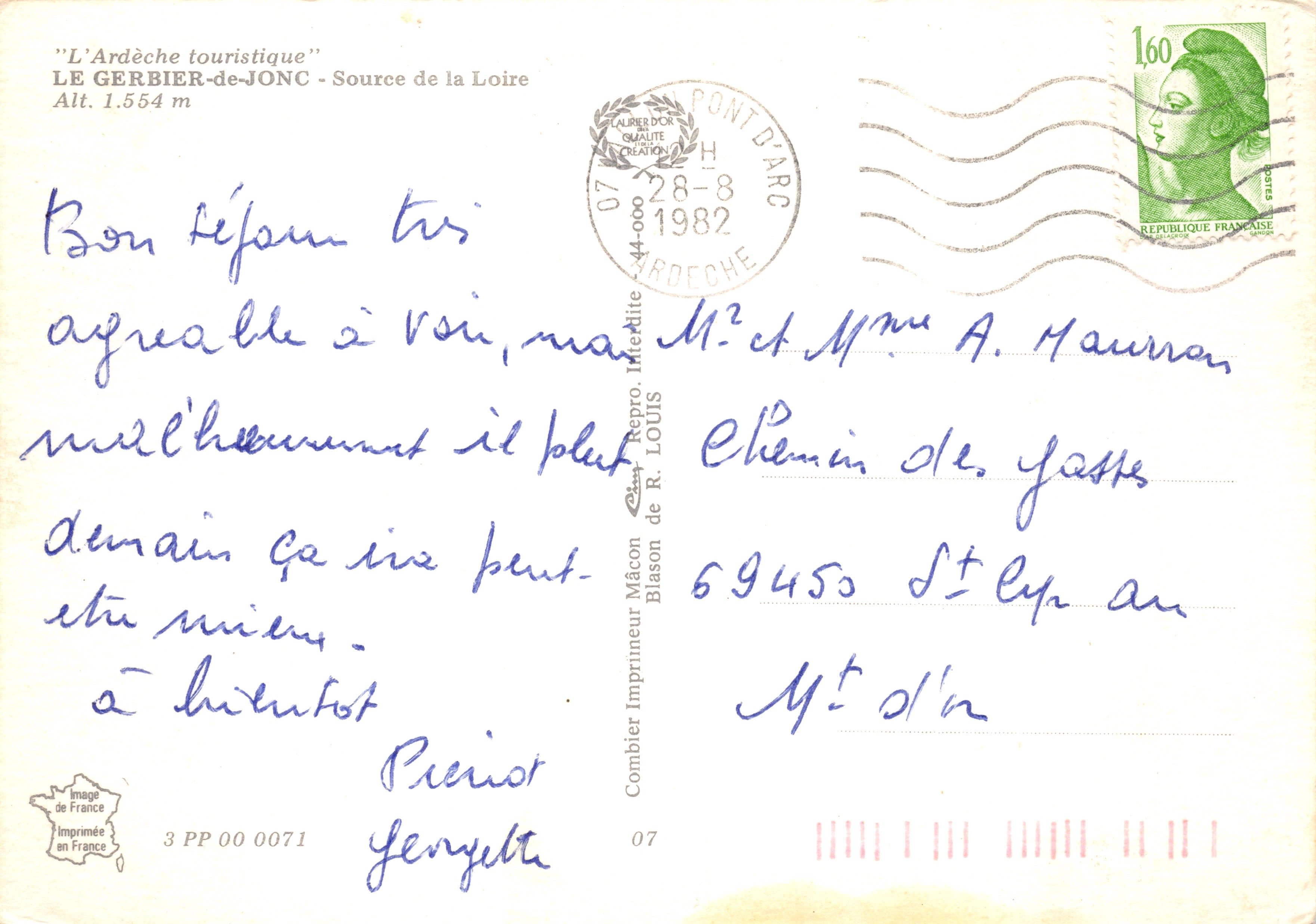 El Gerbier de Jonc — Fuente del Loira, 1554 m — Editor R. Louis — Reverso