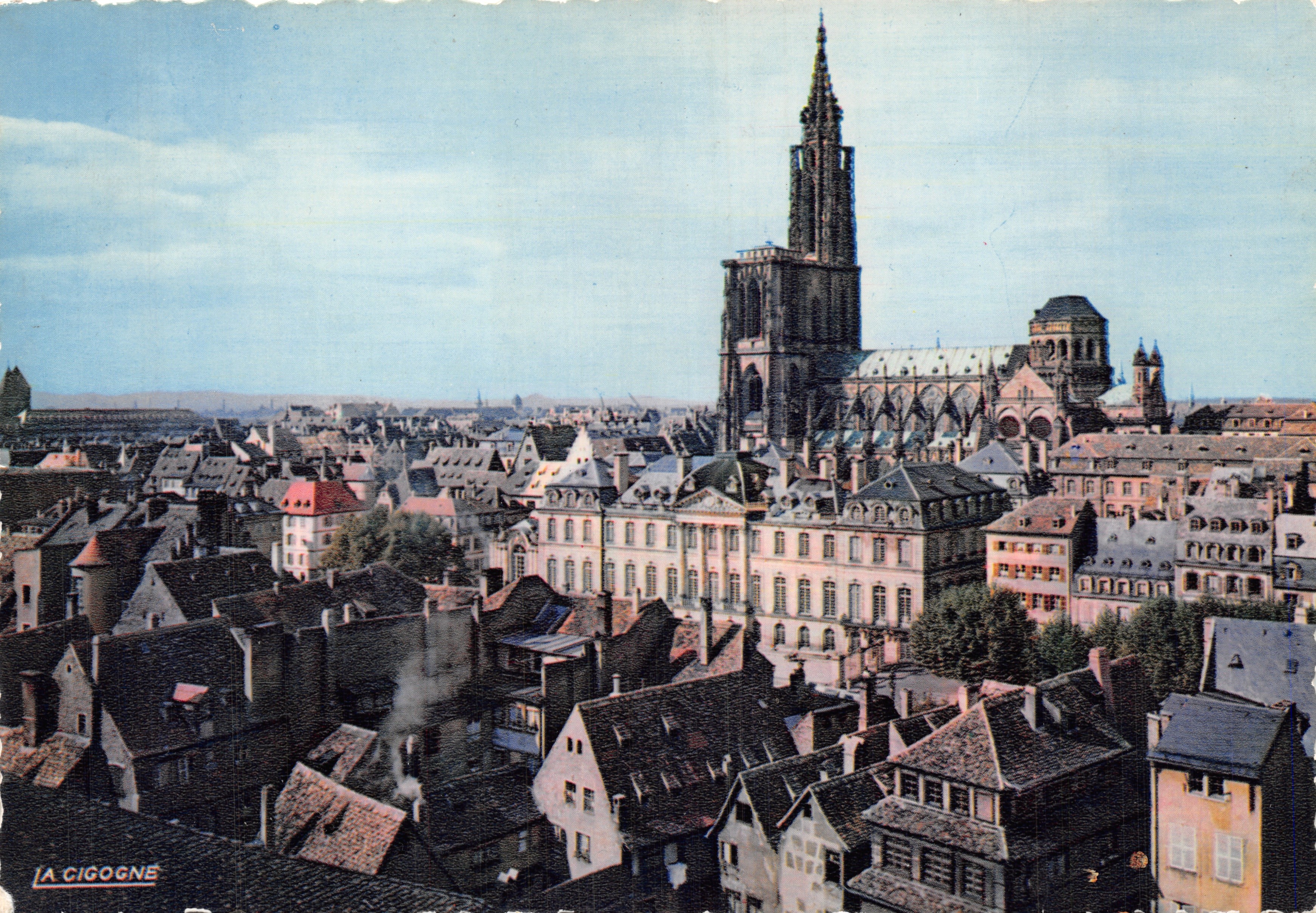 Straßburg — luchtfoto van de kathedraal en het wijkgebied — uitgever LA CIGOGNE