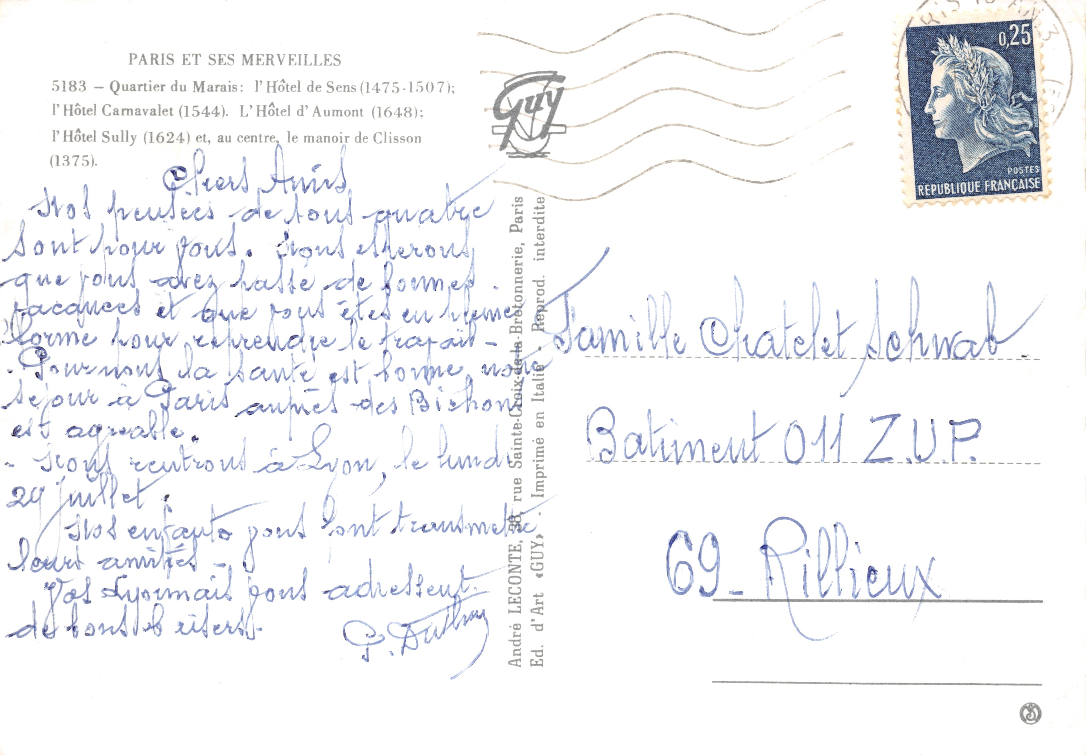 Les Hôtels du Marais — collages architecturaux — Éditeur GUY, n°5183 — Verso