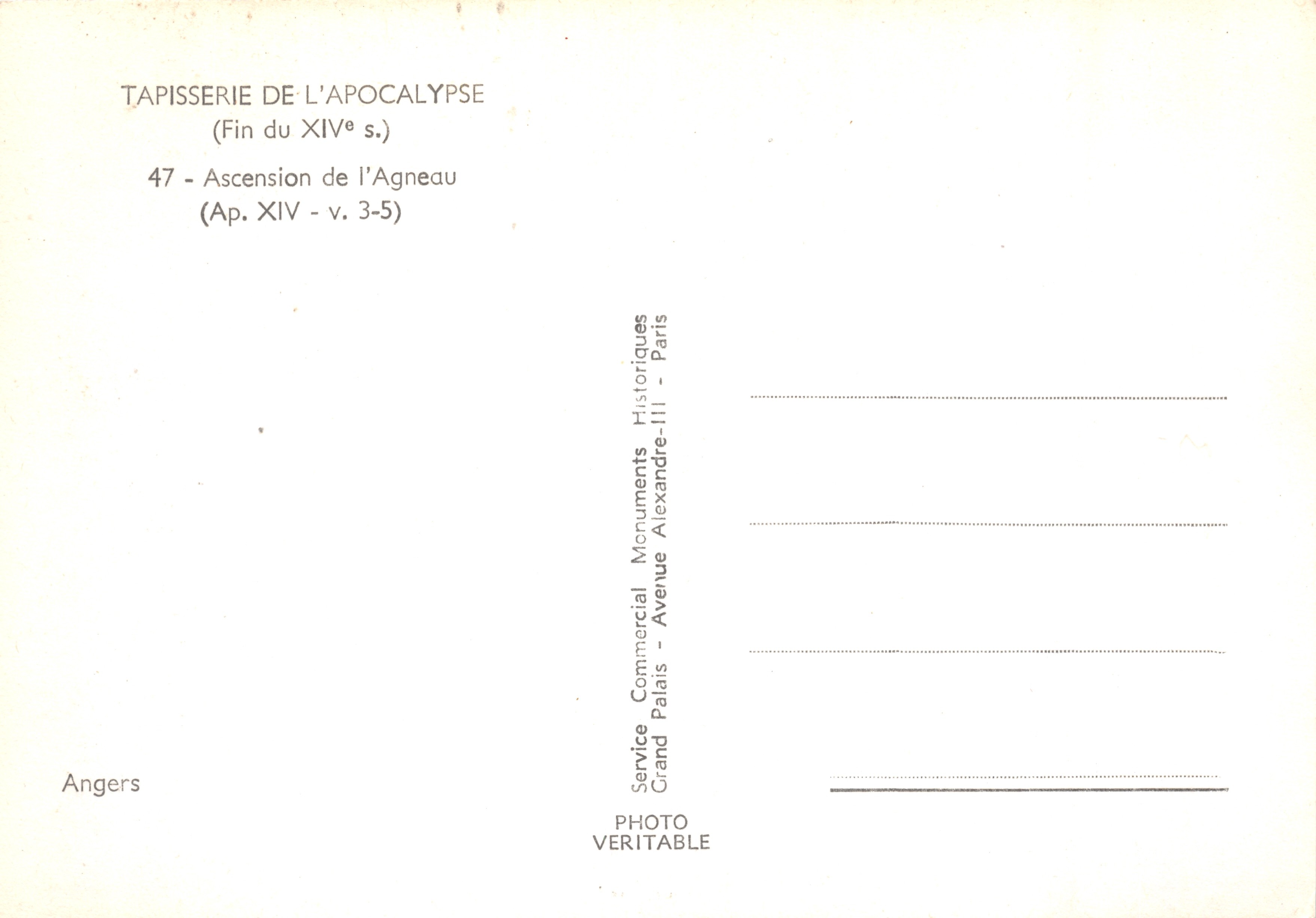Ascension de l'Agneau — Tapisserie de l'Apocalypse — Service Commercial Monuments Historiques, Paris — Verso