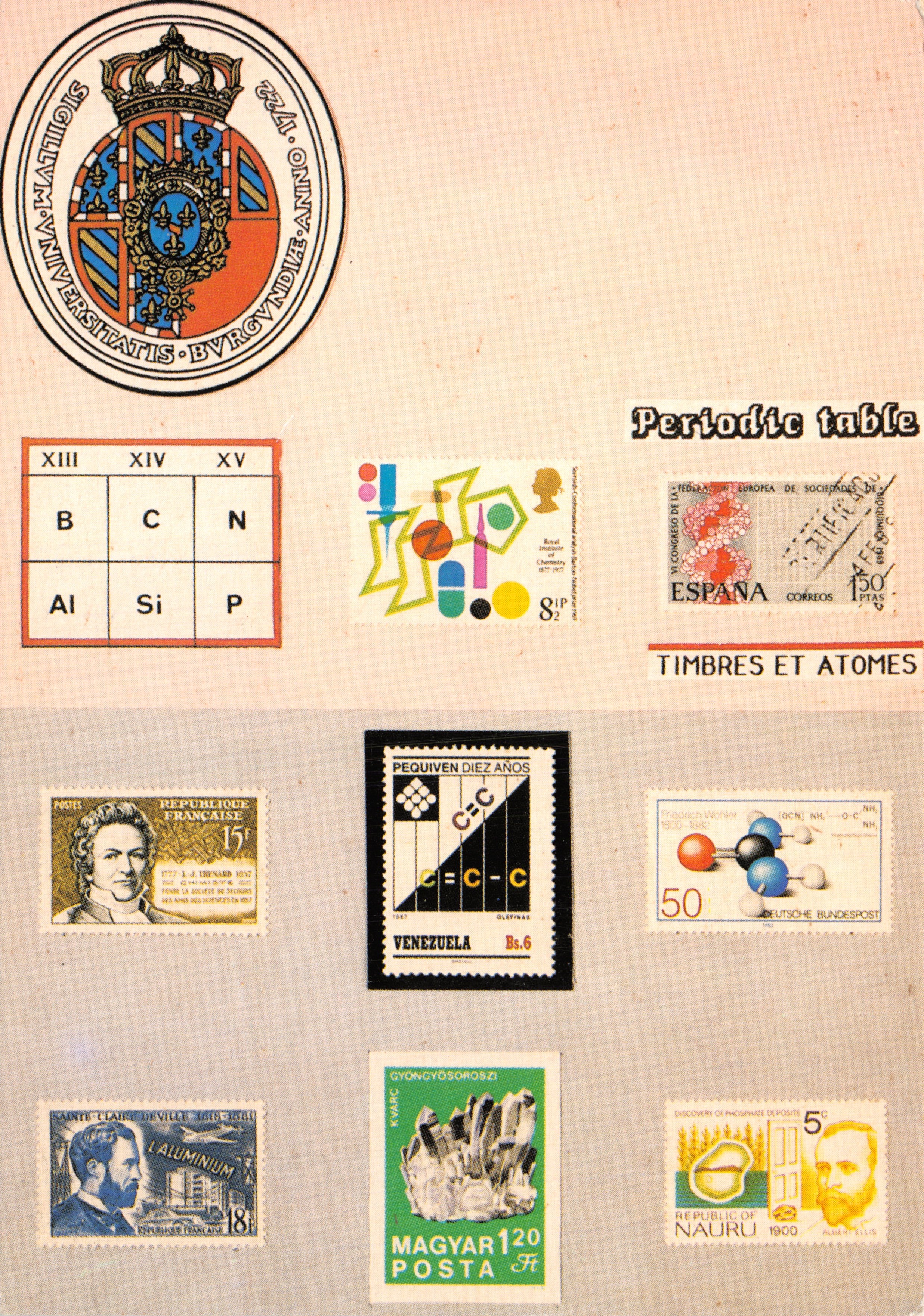 Tavola periodica degli elementi — Collezione di 9 francobolli — Editore ÉDITIONS FORUM CARTES ET COLLECTIONS