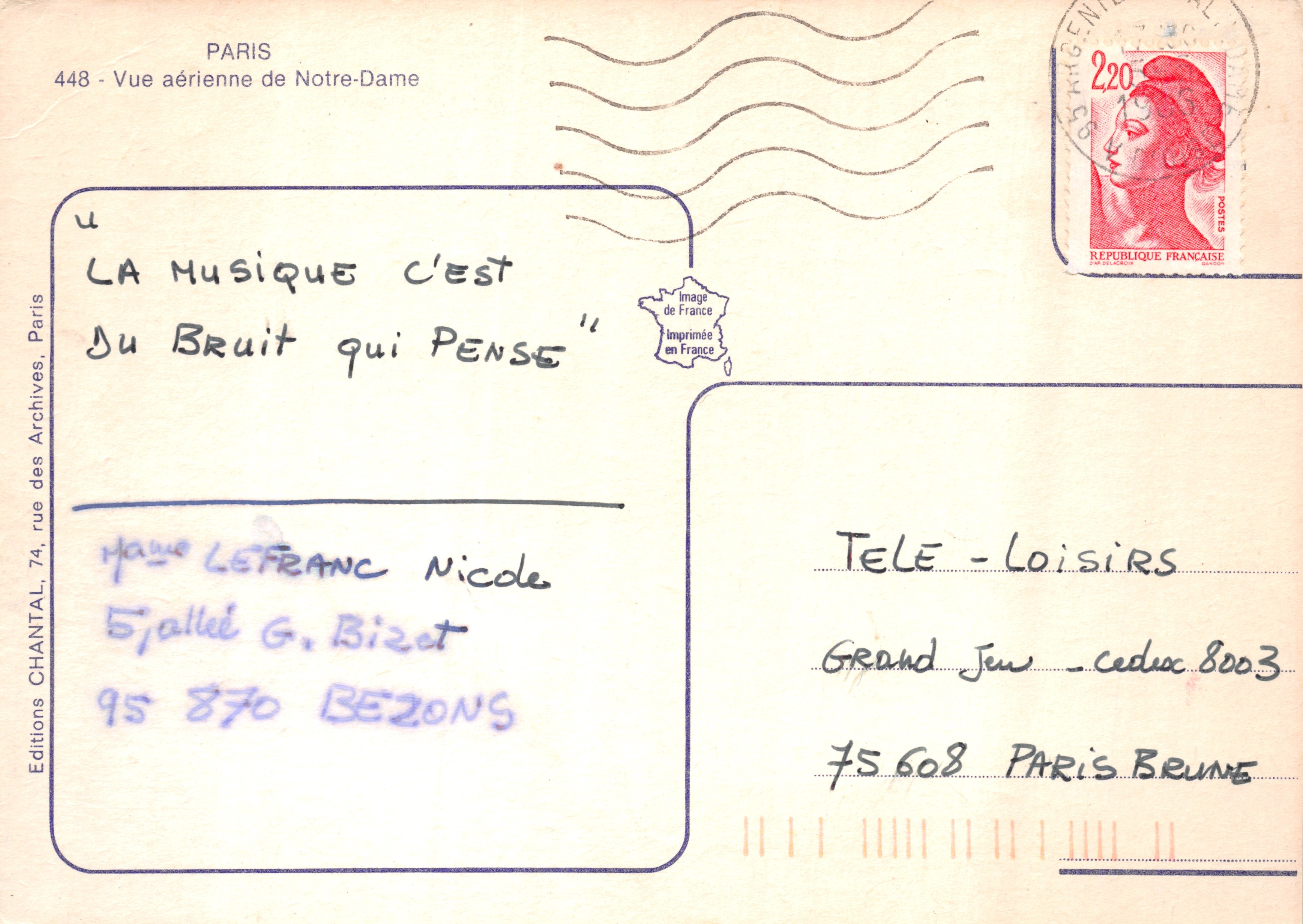 Notre-Dame de Paris — luchtfoto — Editions CHANTAL, nr. 448 — Achterkant