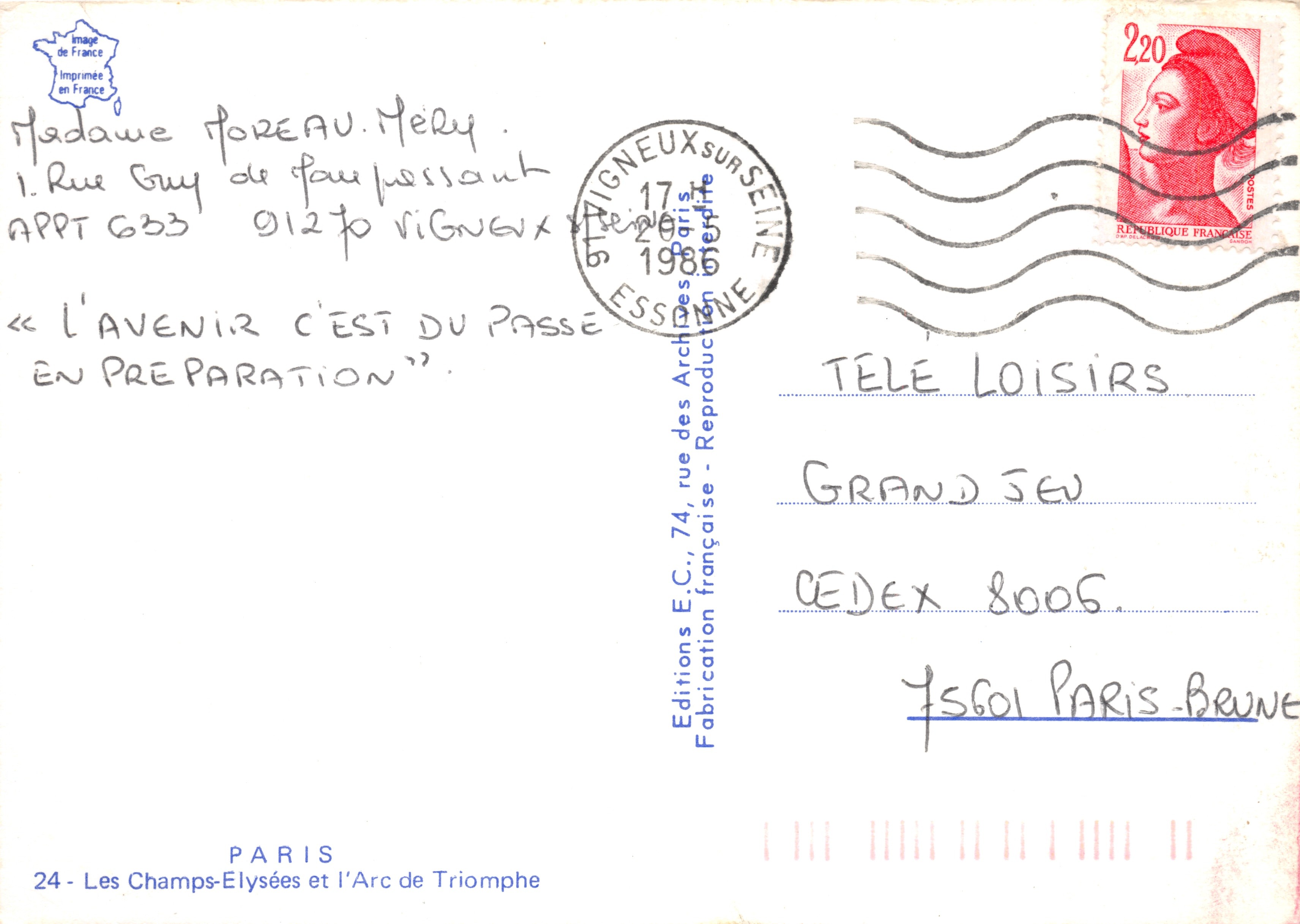 Les Champs-Élysées — vue vers l'Arc de Triomphe — Éditions E.C. Paris — Achterkant