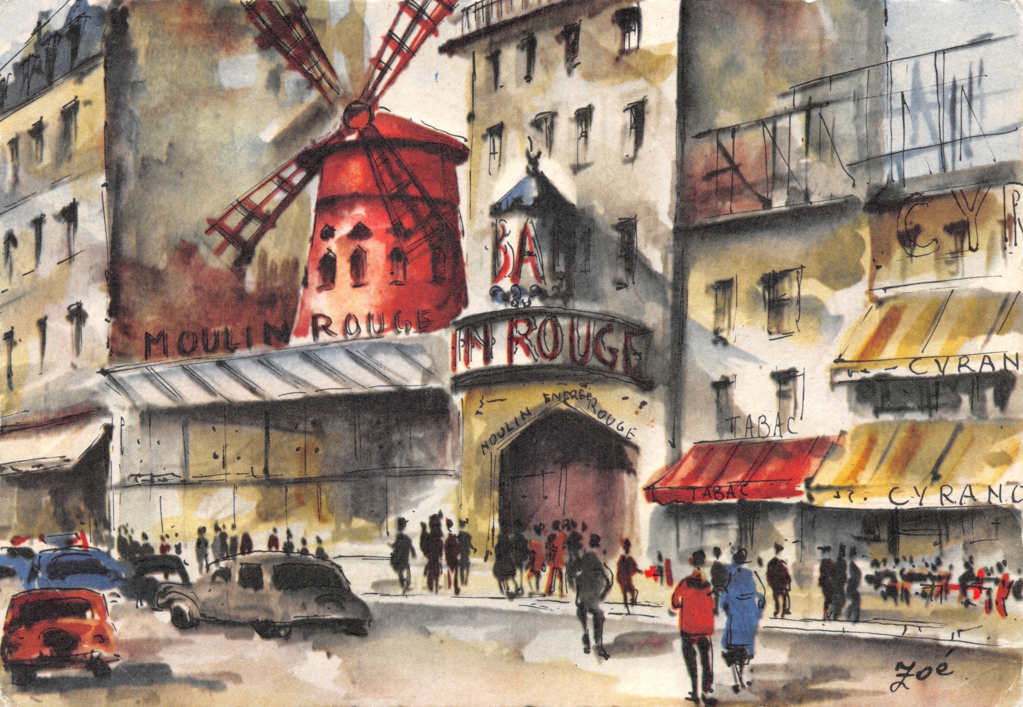 Paris - Pigalle, le Moulin Rouge — illustration signée Zoé, éditeur impr. sur la carte N° 11