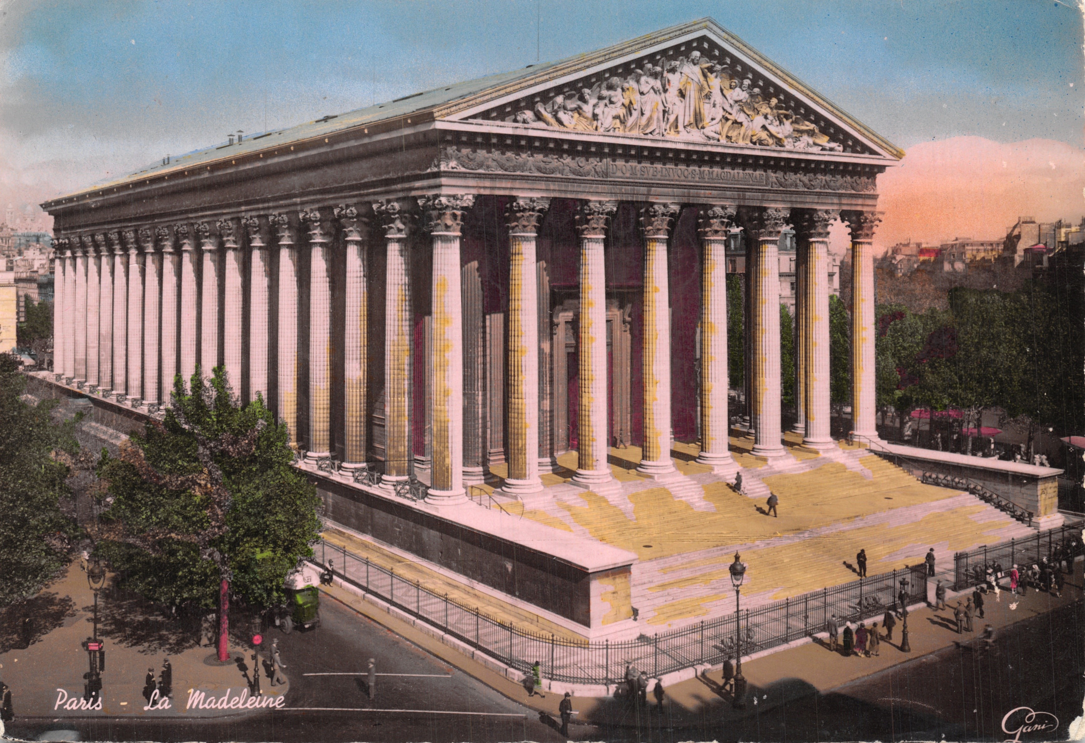 Paris - La Madeleine — edificio neoclásico con columnata y frontón escultórico — editor Guni, n.º 4544