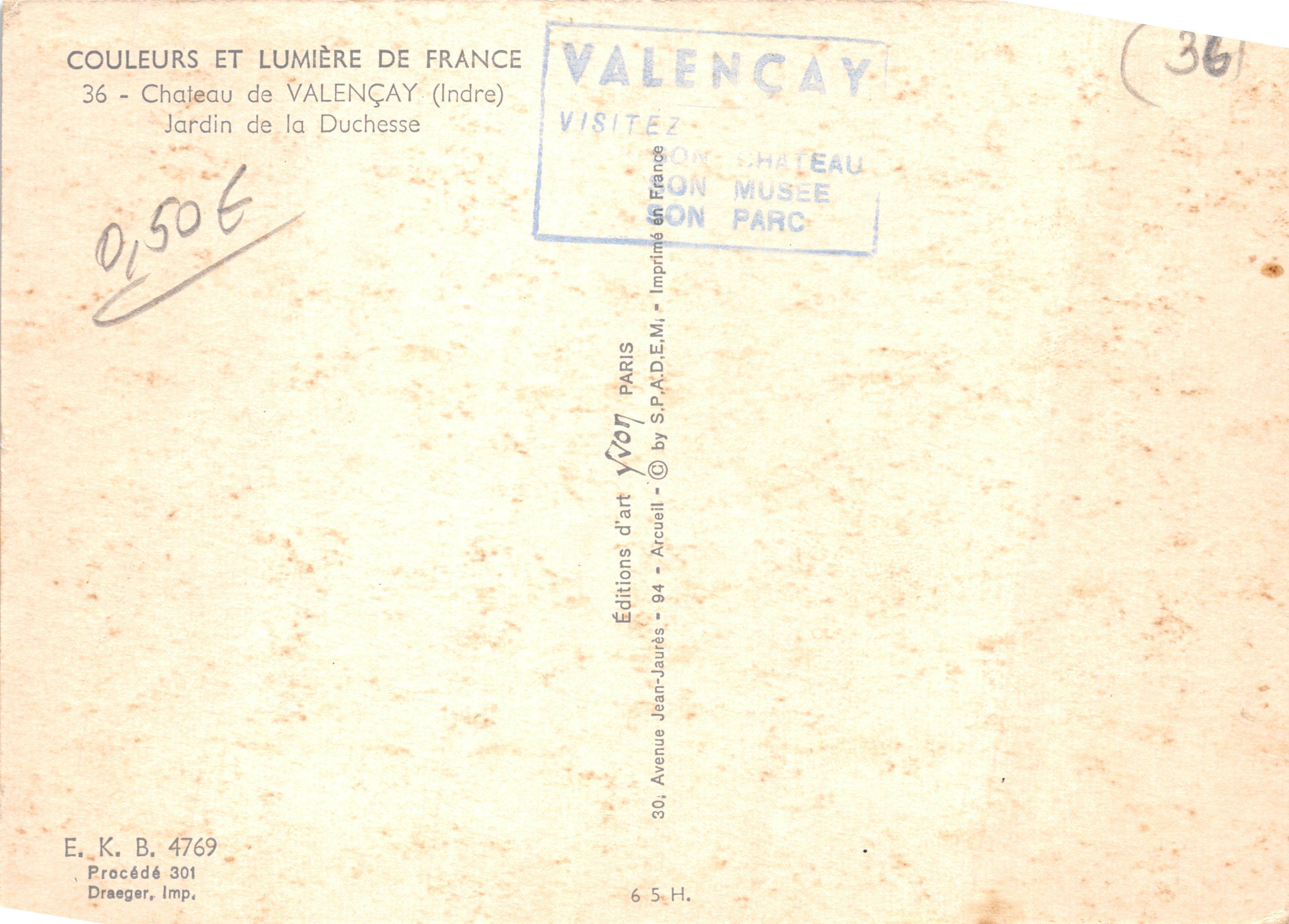Castello di Valençay — Giardino della Duchessa — Éditions d'art Arcueil — Verso