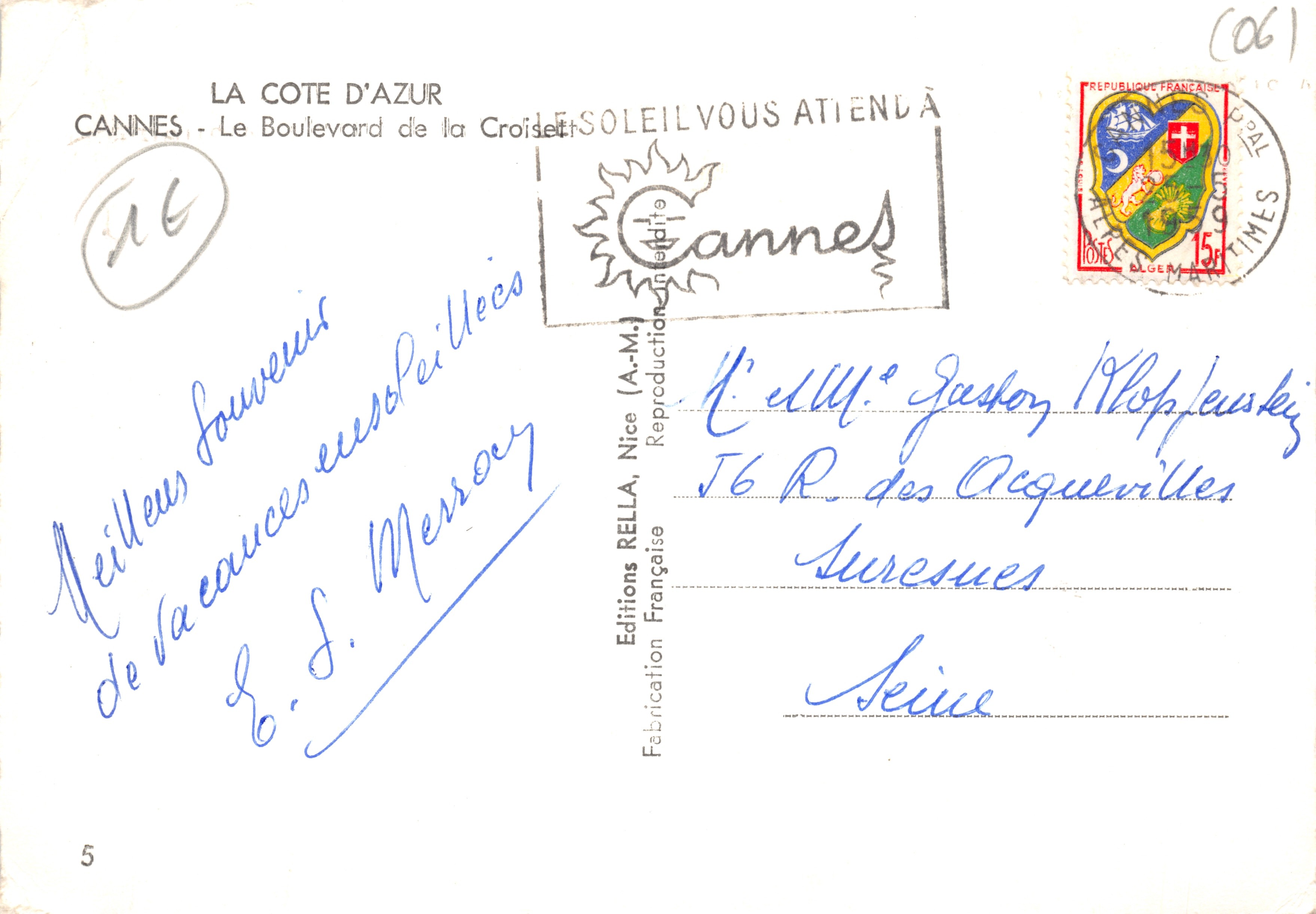 Cannes - Le Boulevard de la Croisette — Grand Hotel — Éditions Rella, Nice — Achterkant