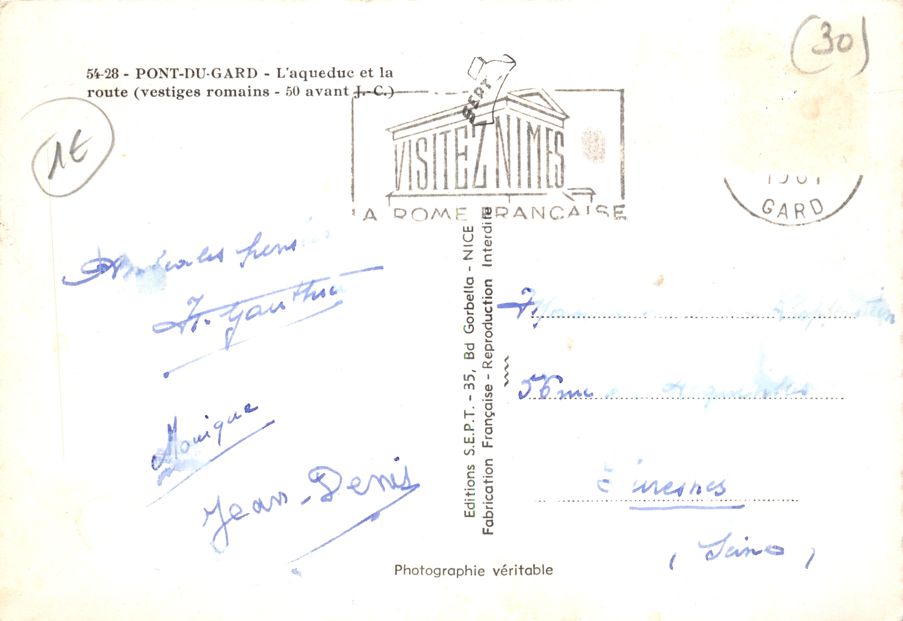 Pont-du-Gard — Acueducto romano y carretera moderna — Éditions S.E.P.T. - 54-28 — Reverso