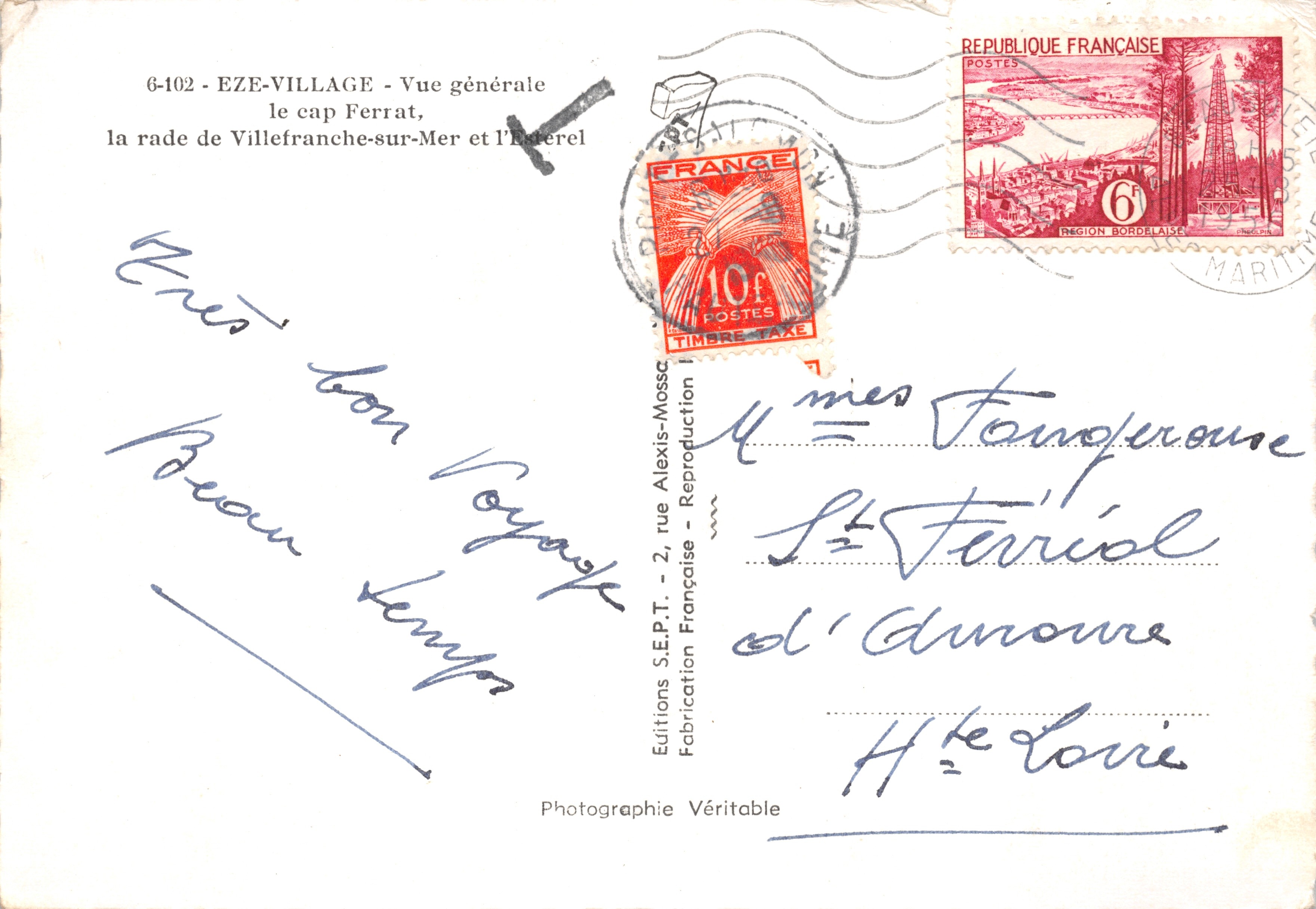 Eze-Village — algemene uitzicht van Cap Ferrat, de haven van Villefranche-sur-Mer en het Héterel — Éditions S.E.P.T. - Reproductie — Achterkant