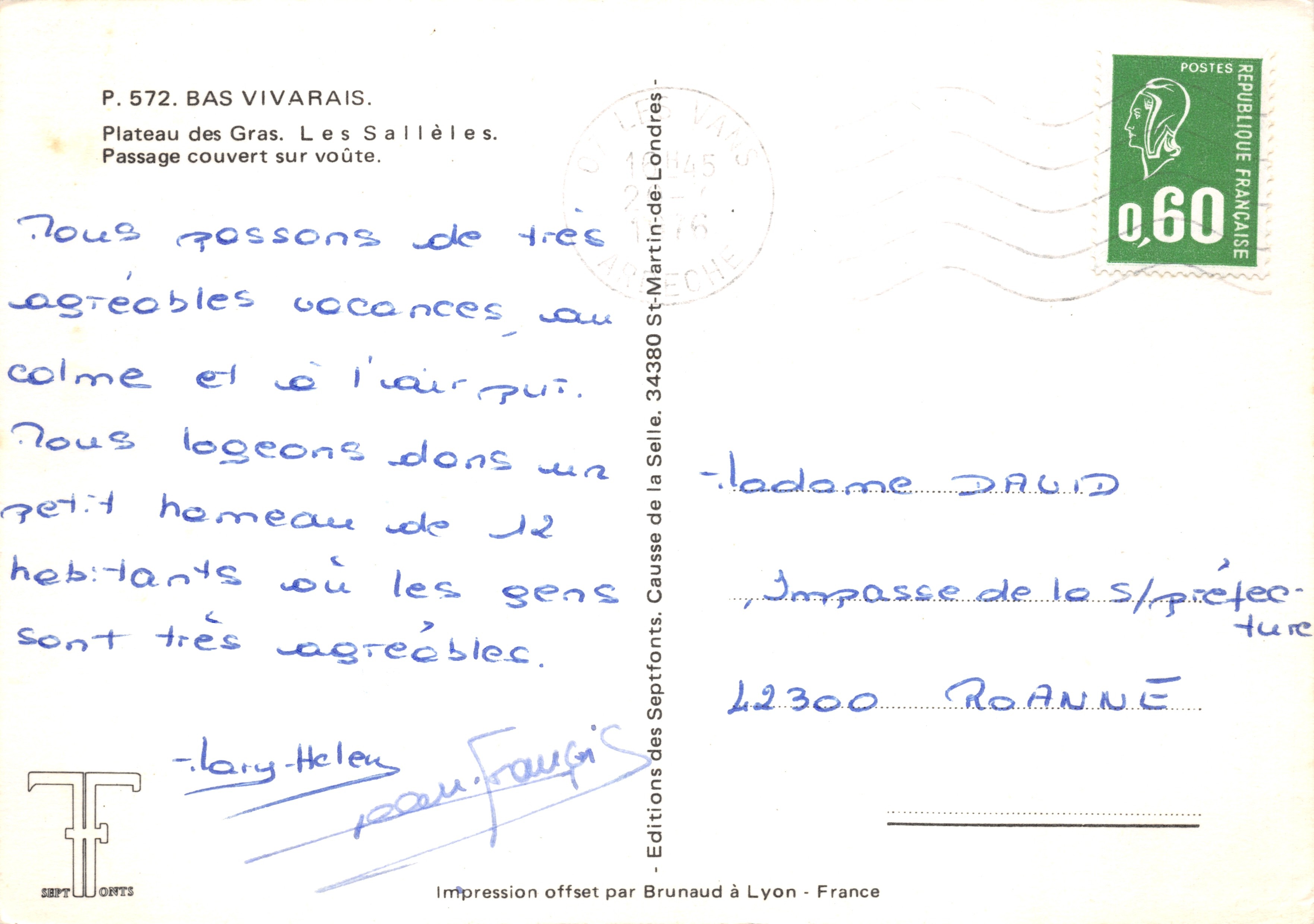 Passaggio coperto sotto un arco — Bas Vivaraïs, Plateau des Gras, Les Sallèles — Edizioni Septarts — Verso