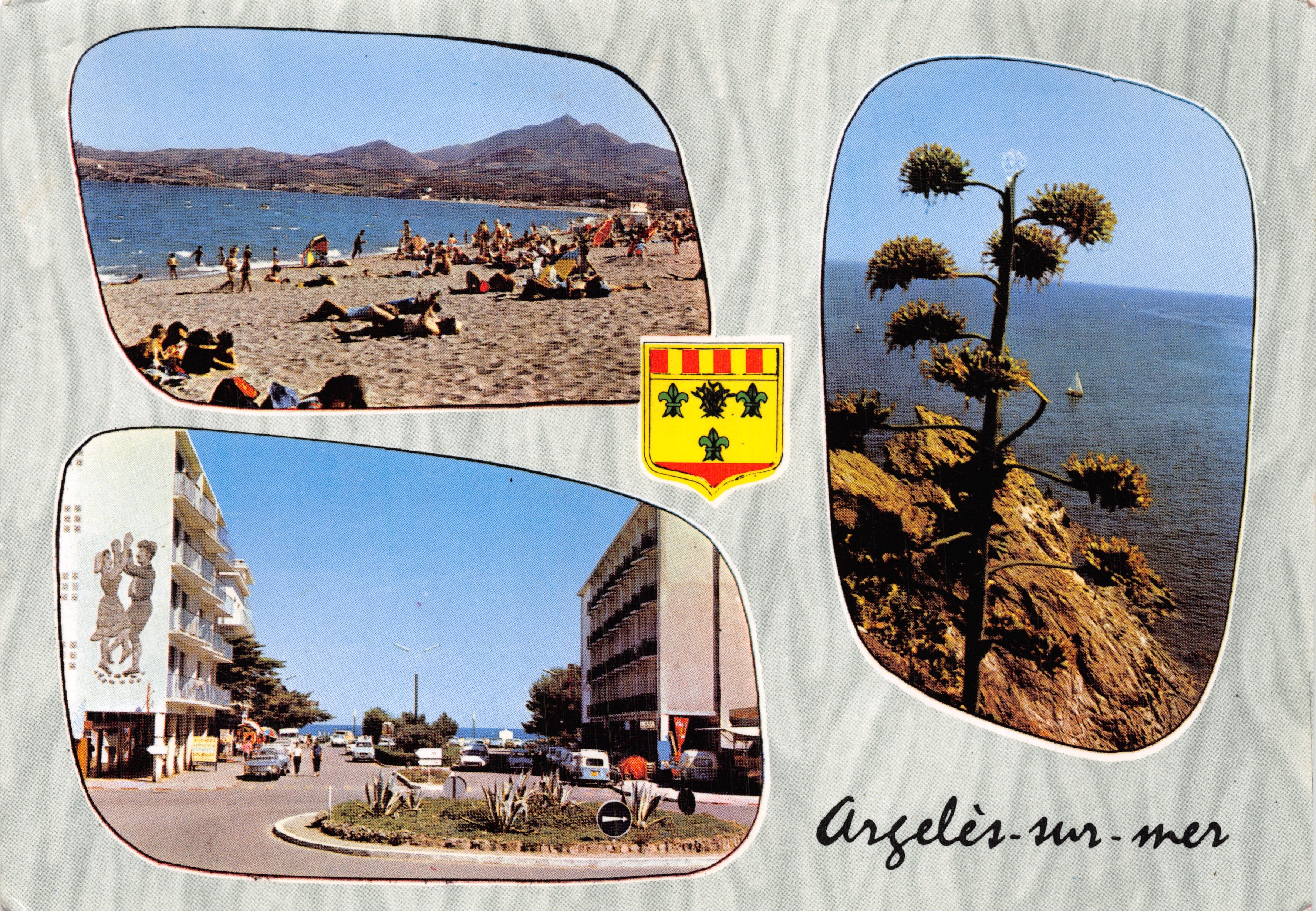 Argelès-sur-mer — vue de la plage, d'un aloès fleuri et du rond-point — Éditions Défoucaut, n°259