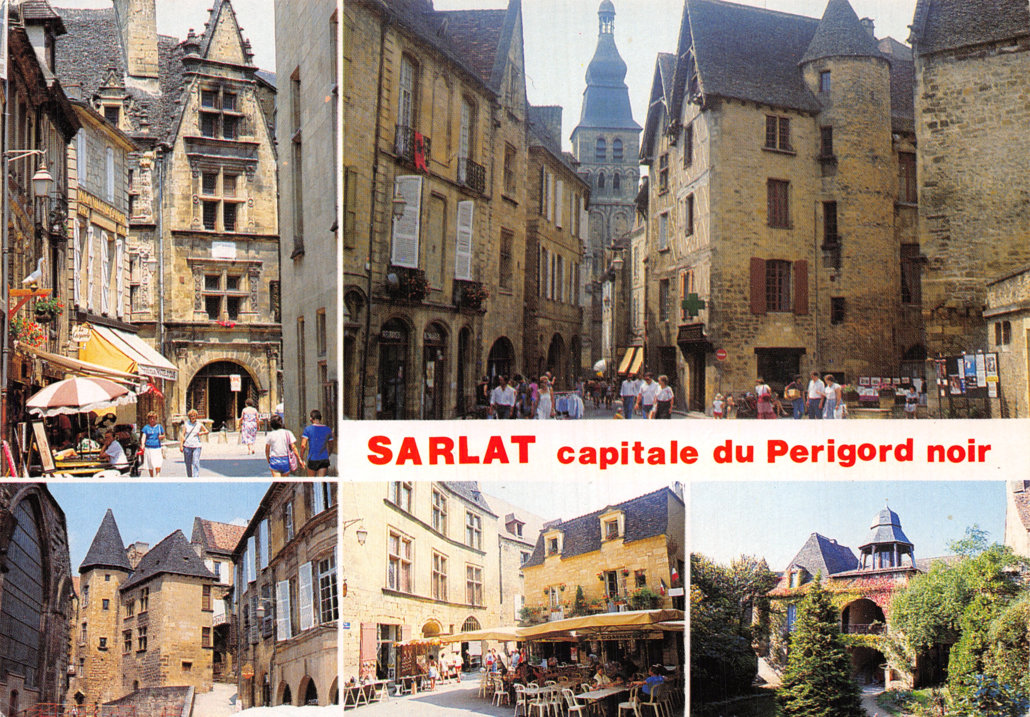 Sarlat-la-Cathédrale — vista panoramica delle strade e degli edifici medievali — editore S.A. Cartes Postales APA-POUX-ALBUI