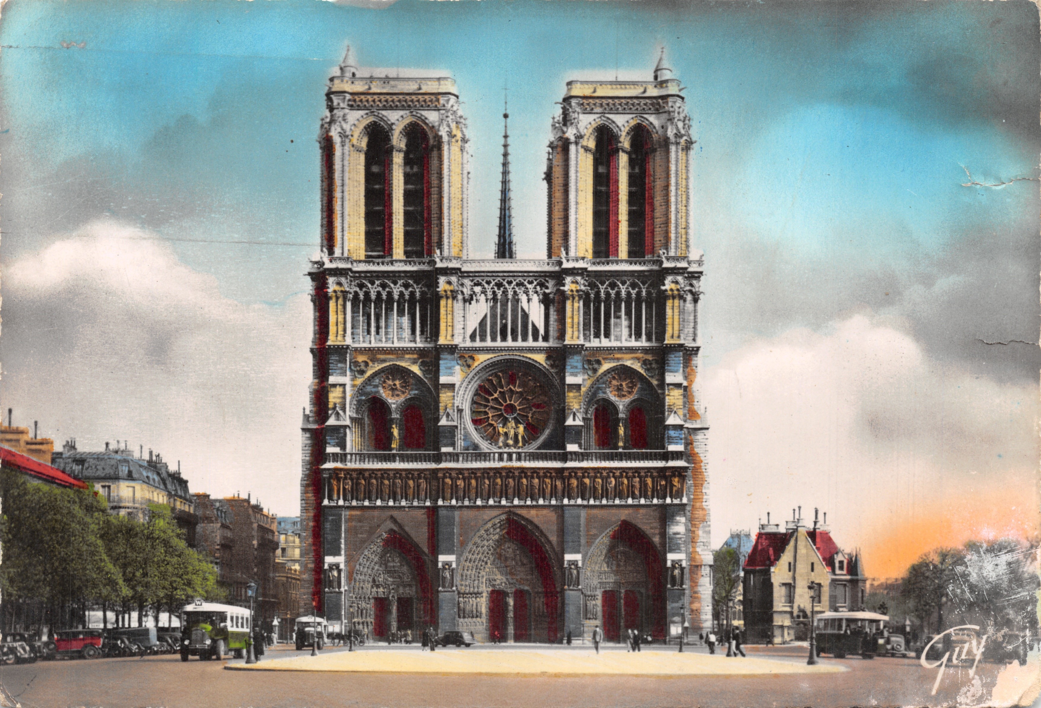 Notre-Dame de Paris — fachada y plaza — editor A. Leconte, n.º 8.024