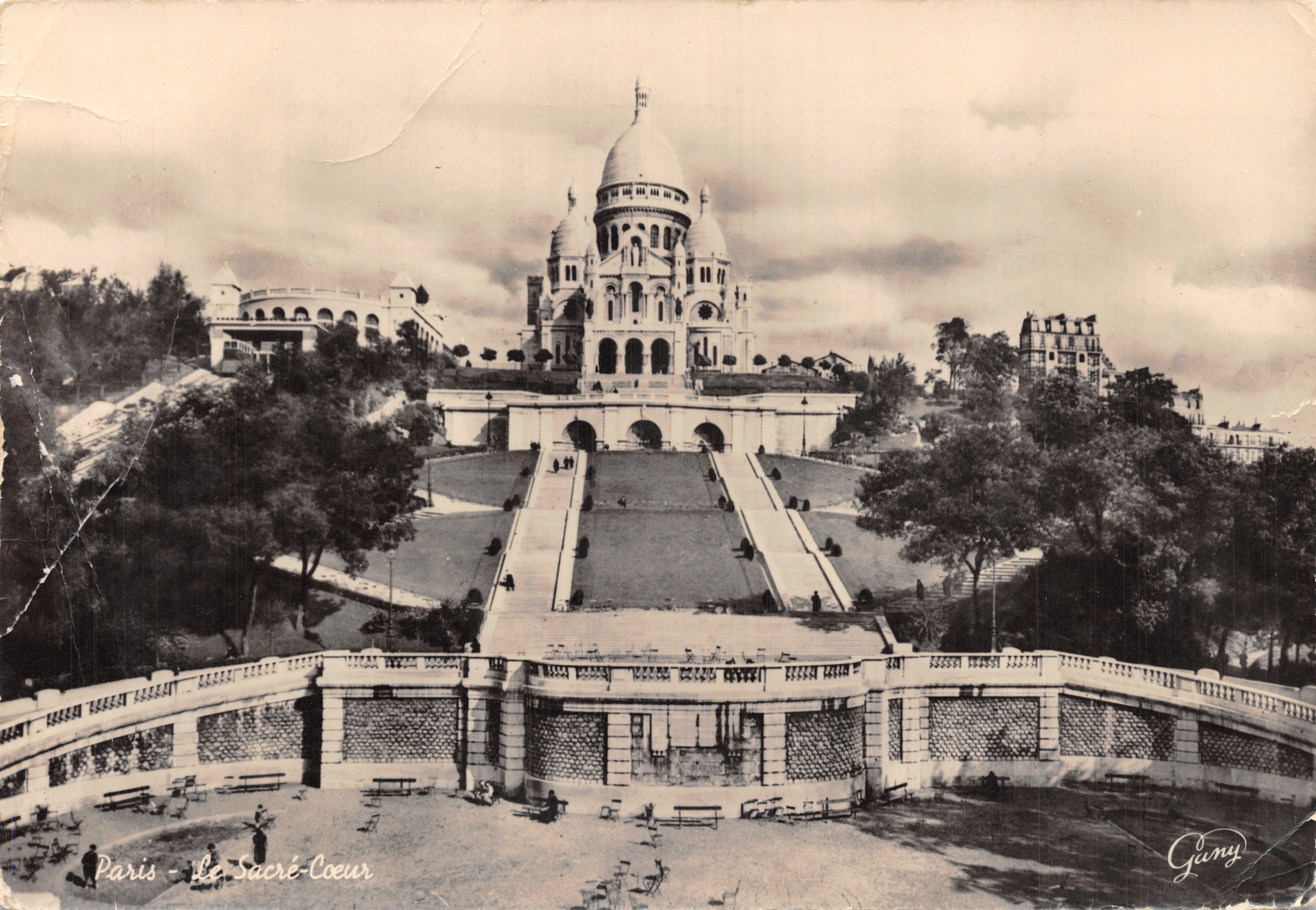 Parigi - Il Sacré-Cœur — vista panoramica dalle scale, editore Gany