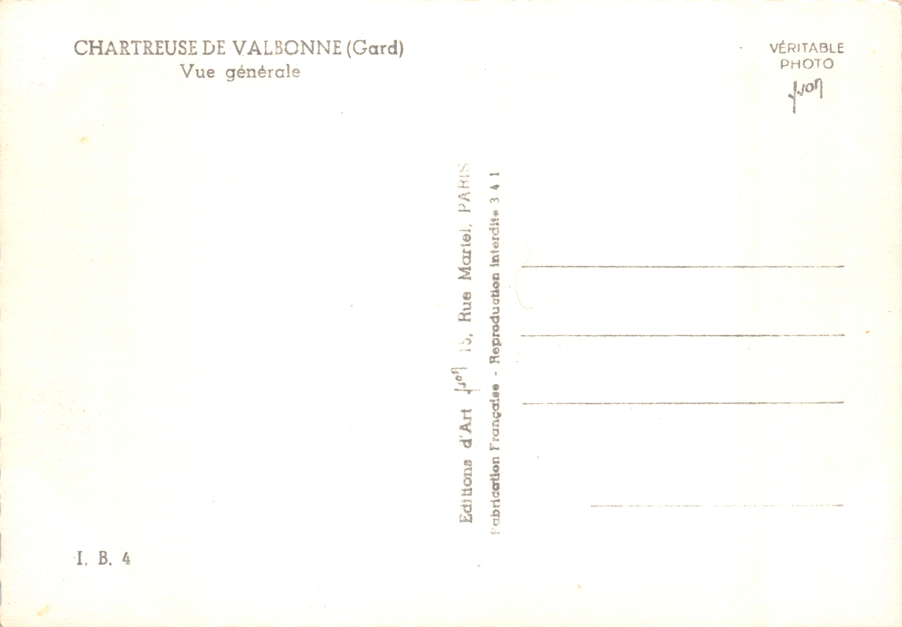 Chartreuse de Valbonne (Gard) — Vista general — Editions d'Art d'Art, París — Reverso