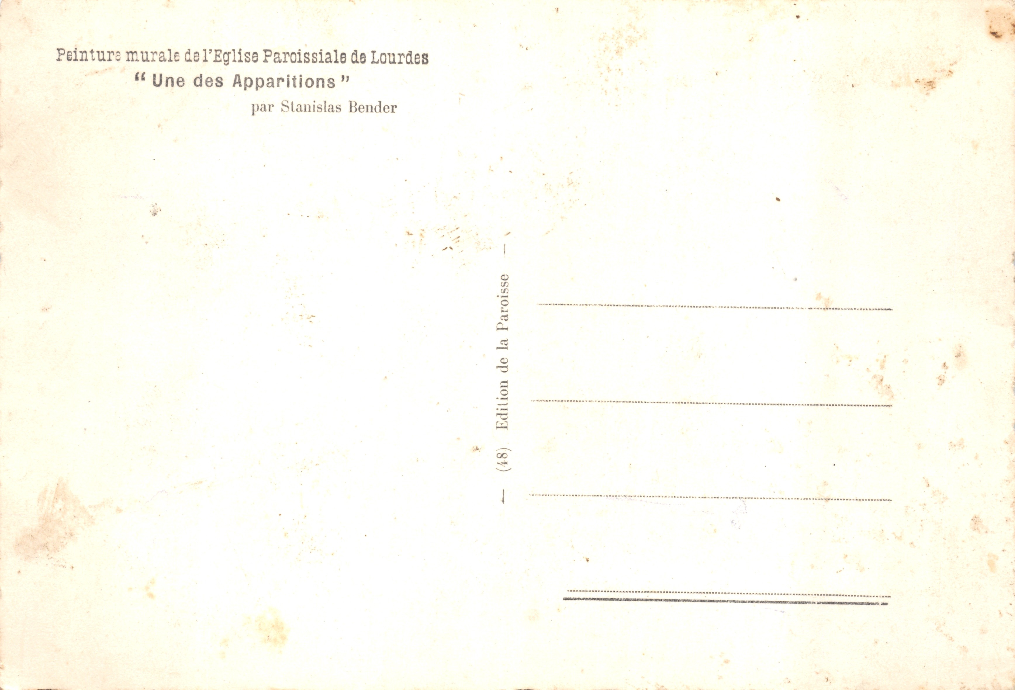 Sainte Bernadette — Apparition à Lourdes — Édition de la Paroisse — Verso