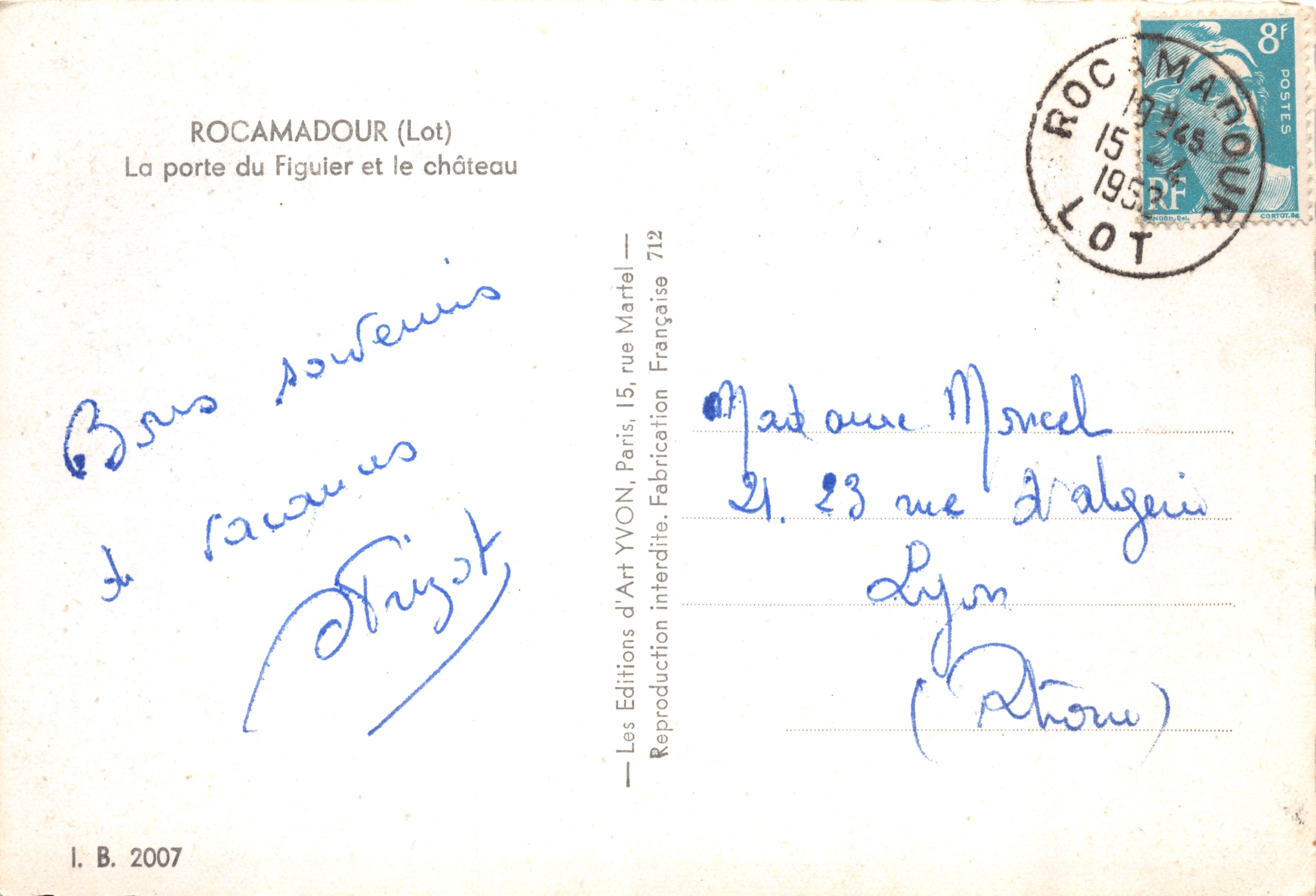 Rocamadour (Lot) — La porte du Figuier et le château — Éditions d'Art YVON, n° 712 — Back
