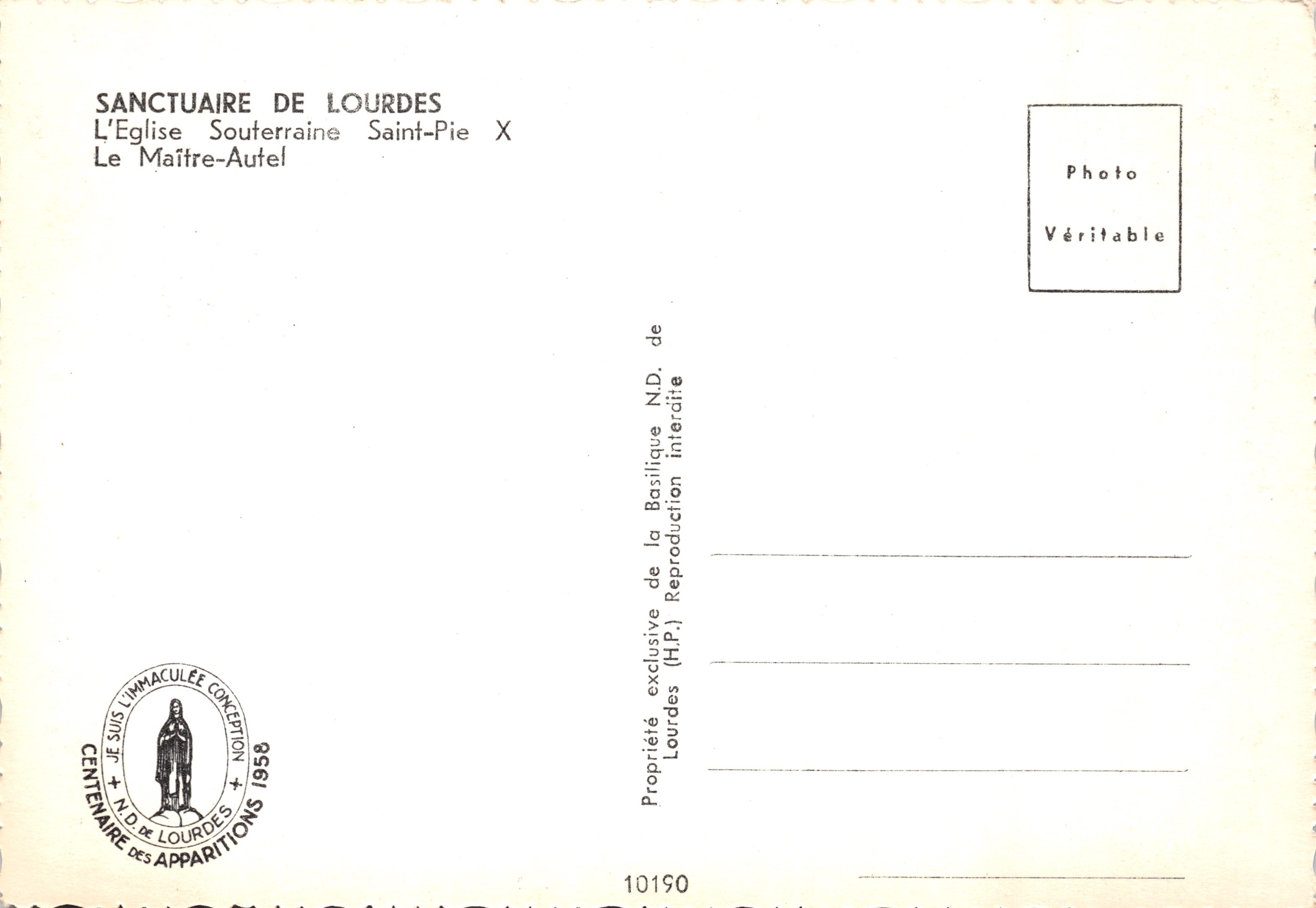 Heiligtum von Lourdes — Unterirdische Kirche Saint-Pie X — Verlag: Exklusives Eigentum der Basilika Notre-Dame de Lourdes — Rückseite