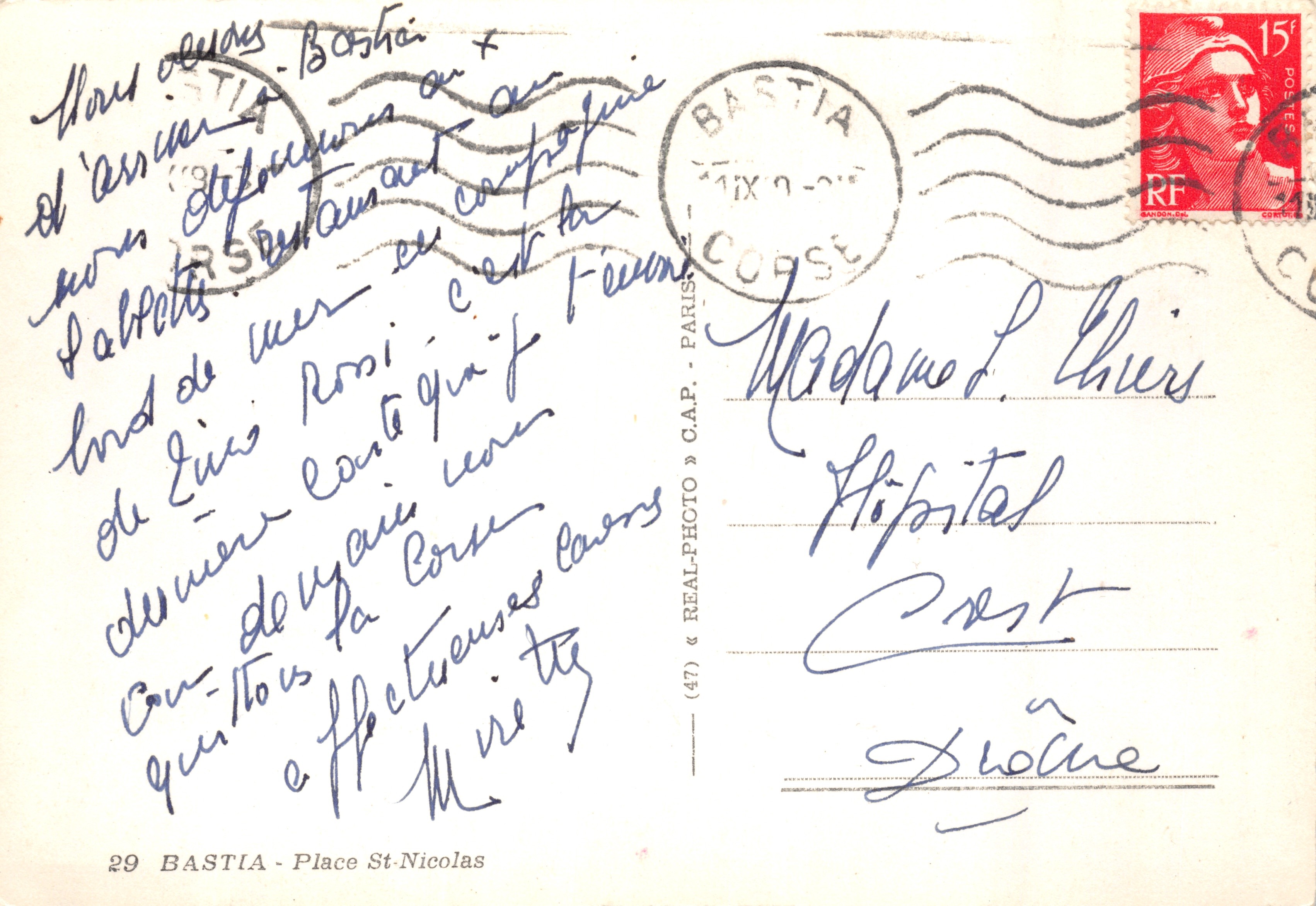Place St-Nicolas — Bastia — uitgever C.A.P. (47) — serie 29 — Achterkant