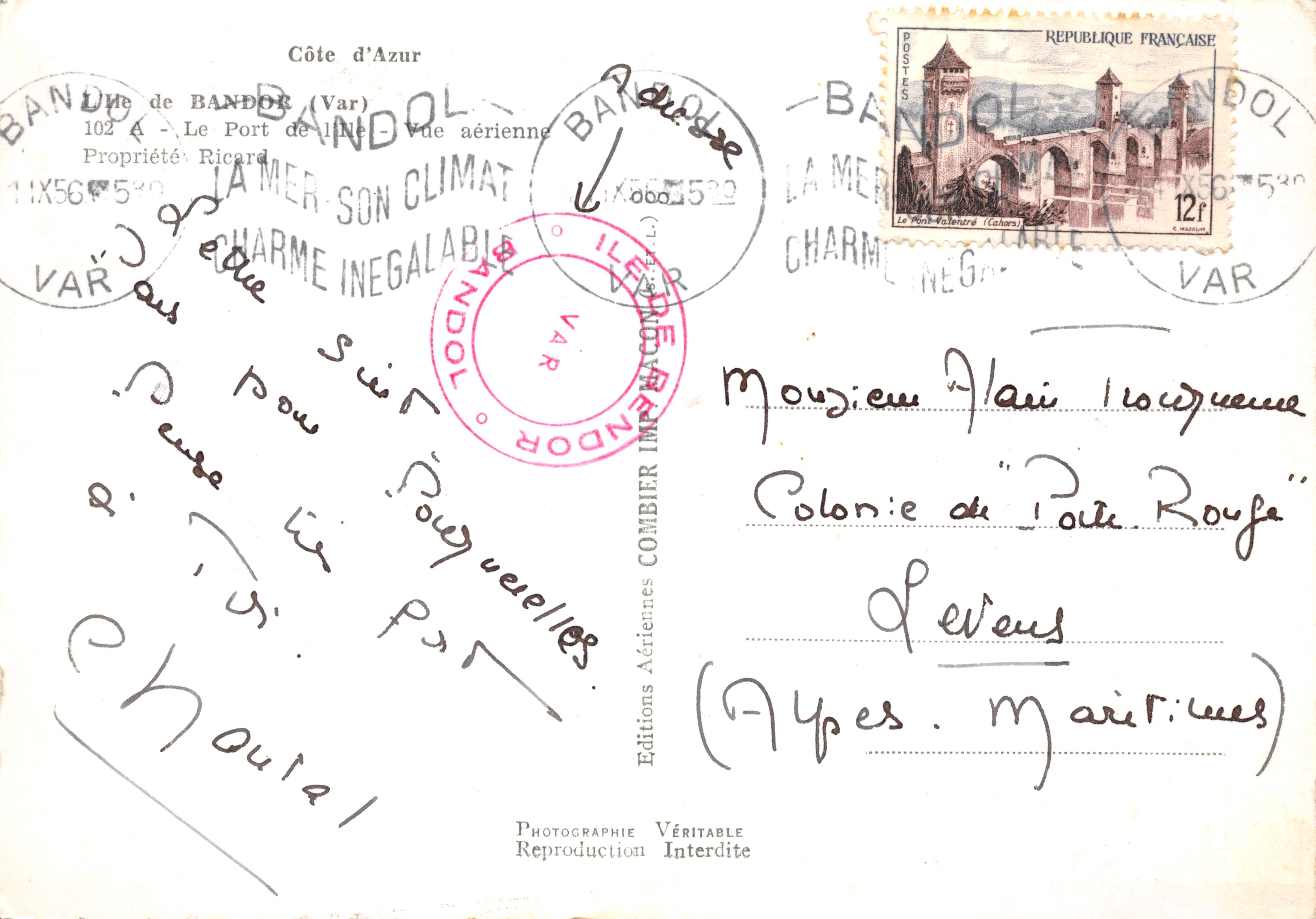 Il porto di Bandol — vista aerea — Éditions Aériennes Combier — Verso