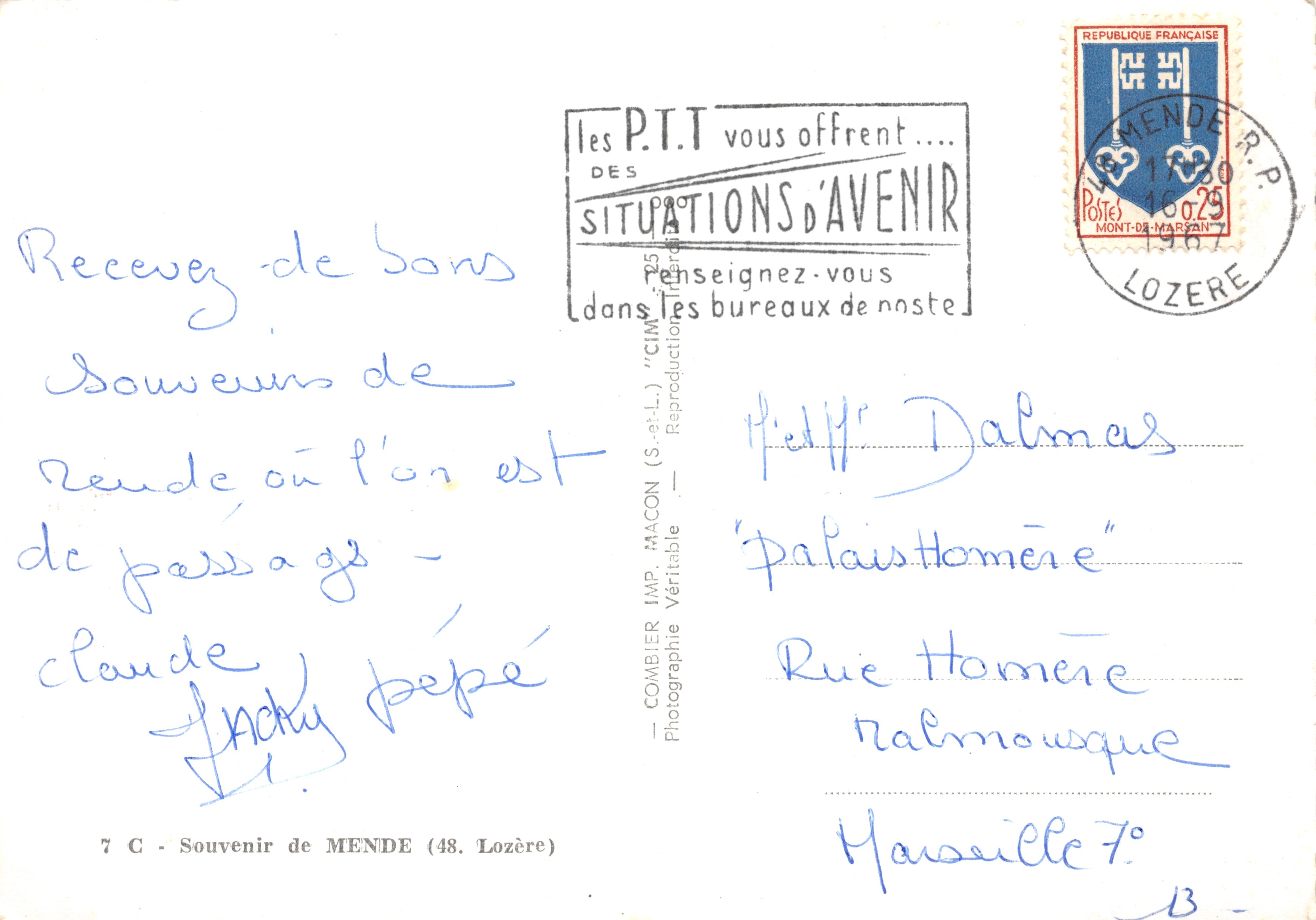 Mende (Lozère) — Vue générale, Cathédrale, Pont Notre-Dame sur le Lot, Mont Mimat — Éditeur CIMBIEUR — Achterkant