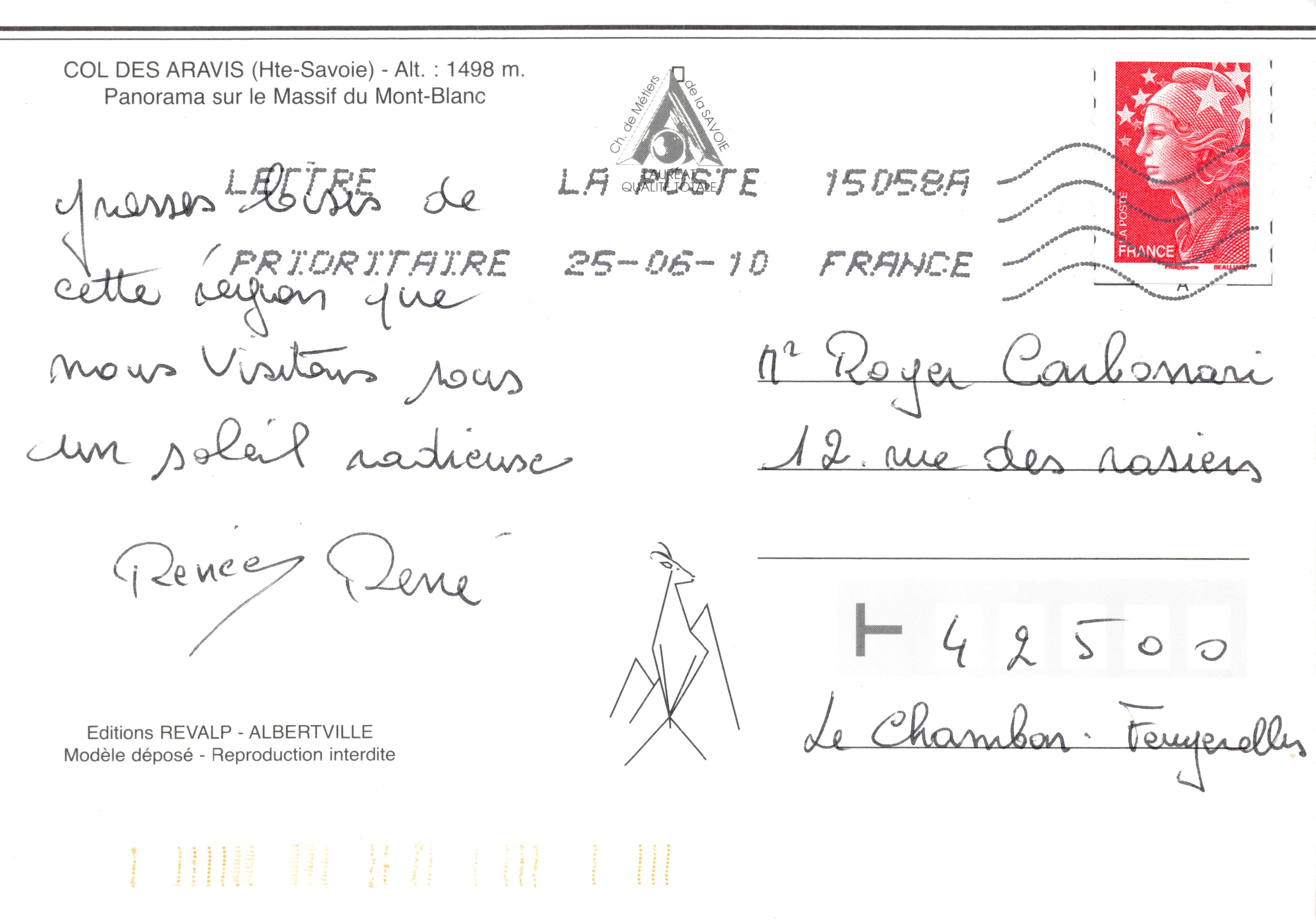 Col des Aravis — panorama sur le massif du Mont-Blanc — Éditions REVALP - ALBERTVILLE — Verso