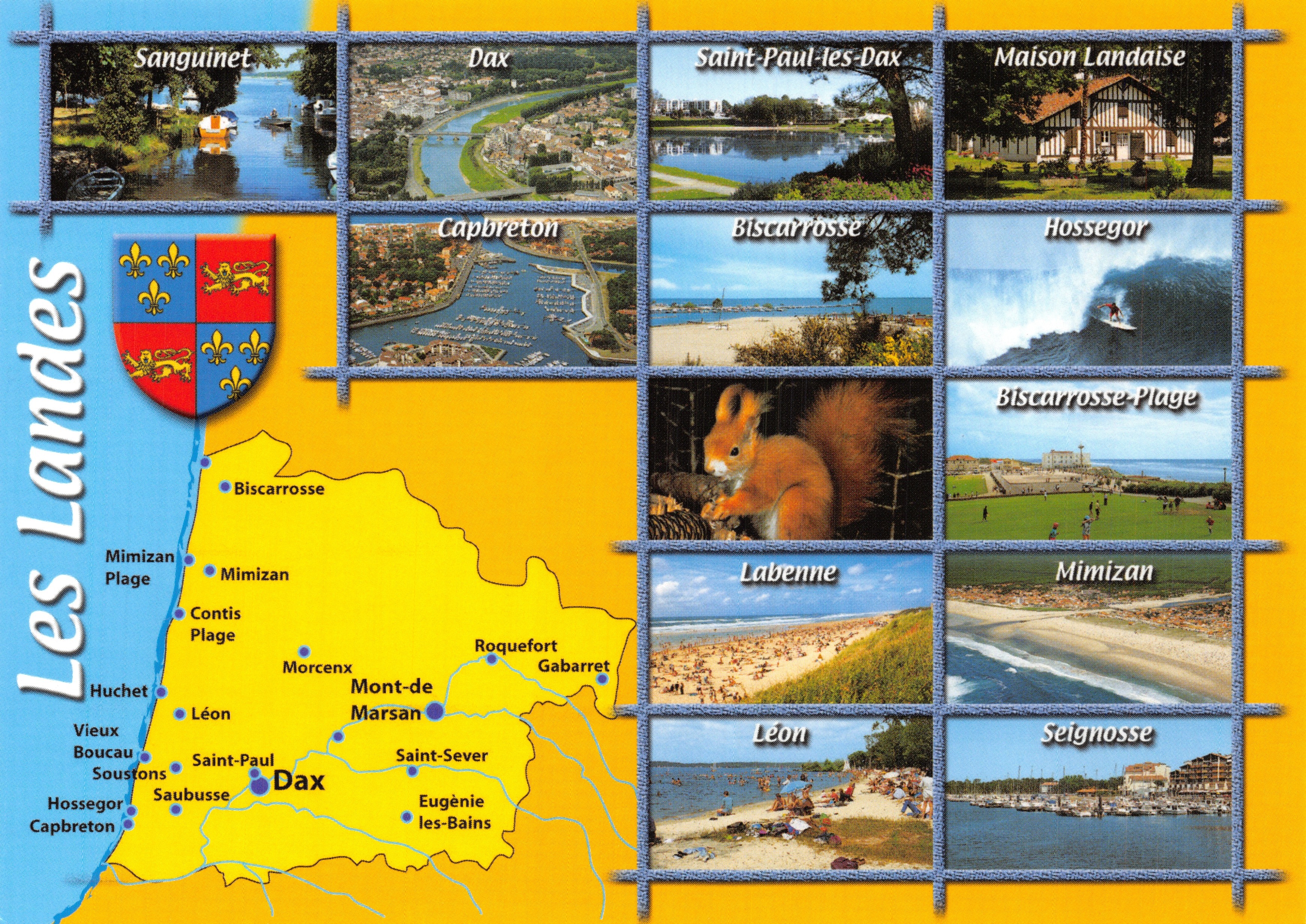 The Landes — Tourist Postcard with Map and Photos of Places — Publisher ARNOUD Érèzes