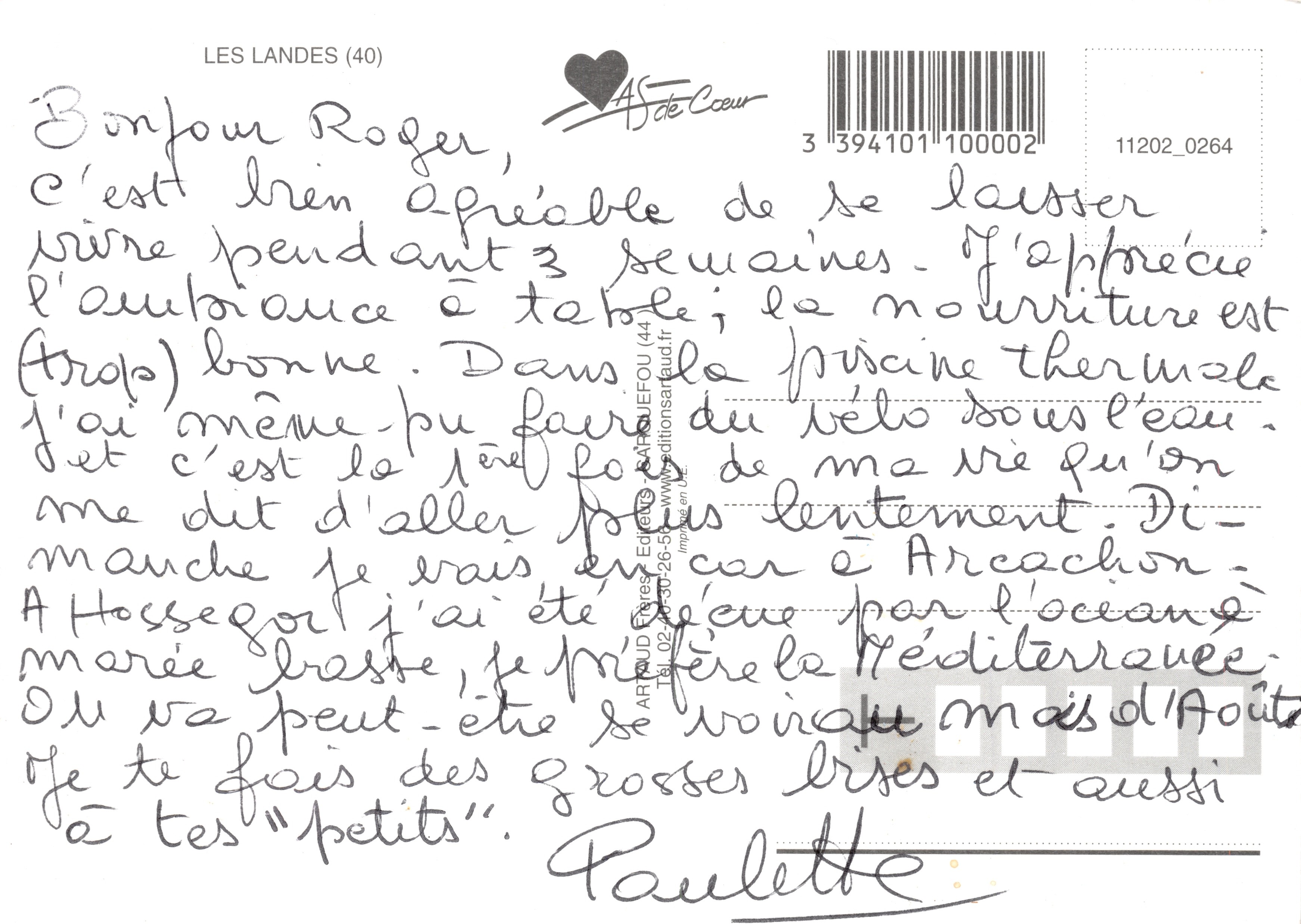 The Landes — Tourist Postcard with Map and Photos of Places — Publisher ARNOUD Érèzes — Back