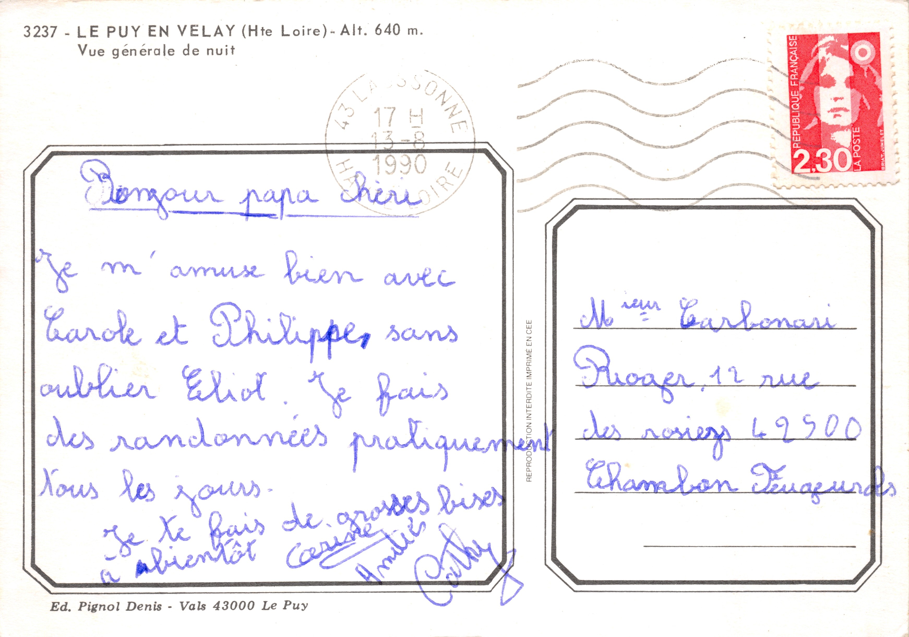 Le Puy-en-Velay — vue générale de nuit — Ed. Pignol Denis - Vals 3237 — Reverso