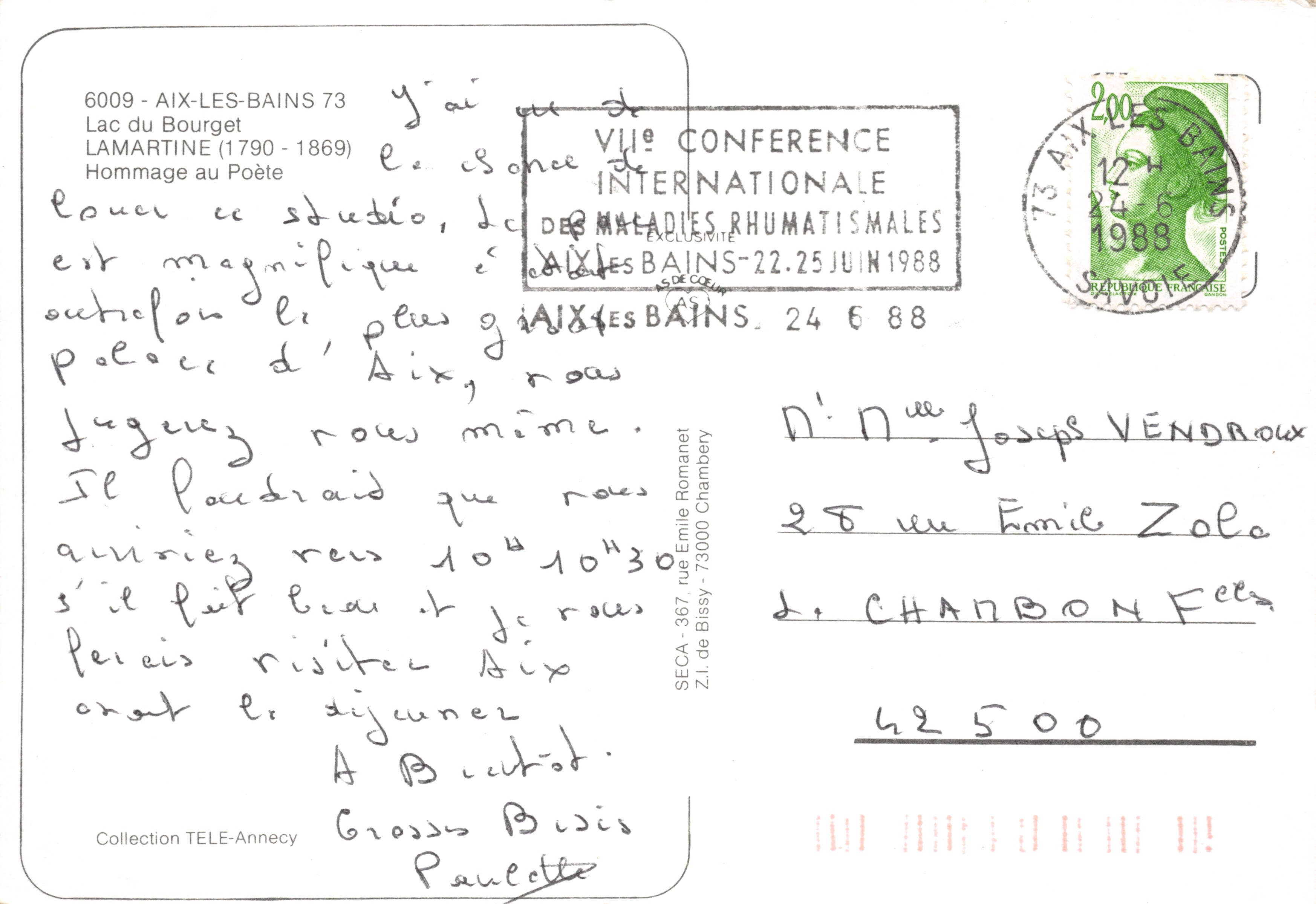 Lago di Bourget — Omaggio al poeta Lamartine — Editore: Collection TELE-Annecey — Verso