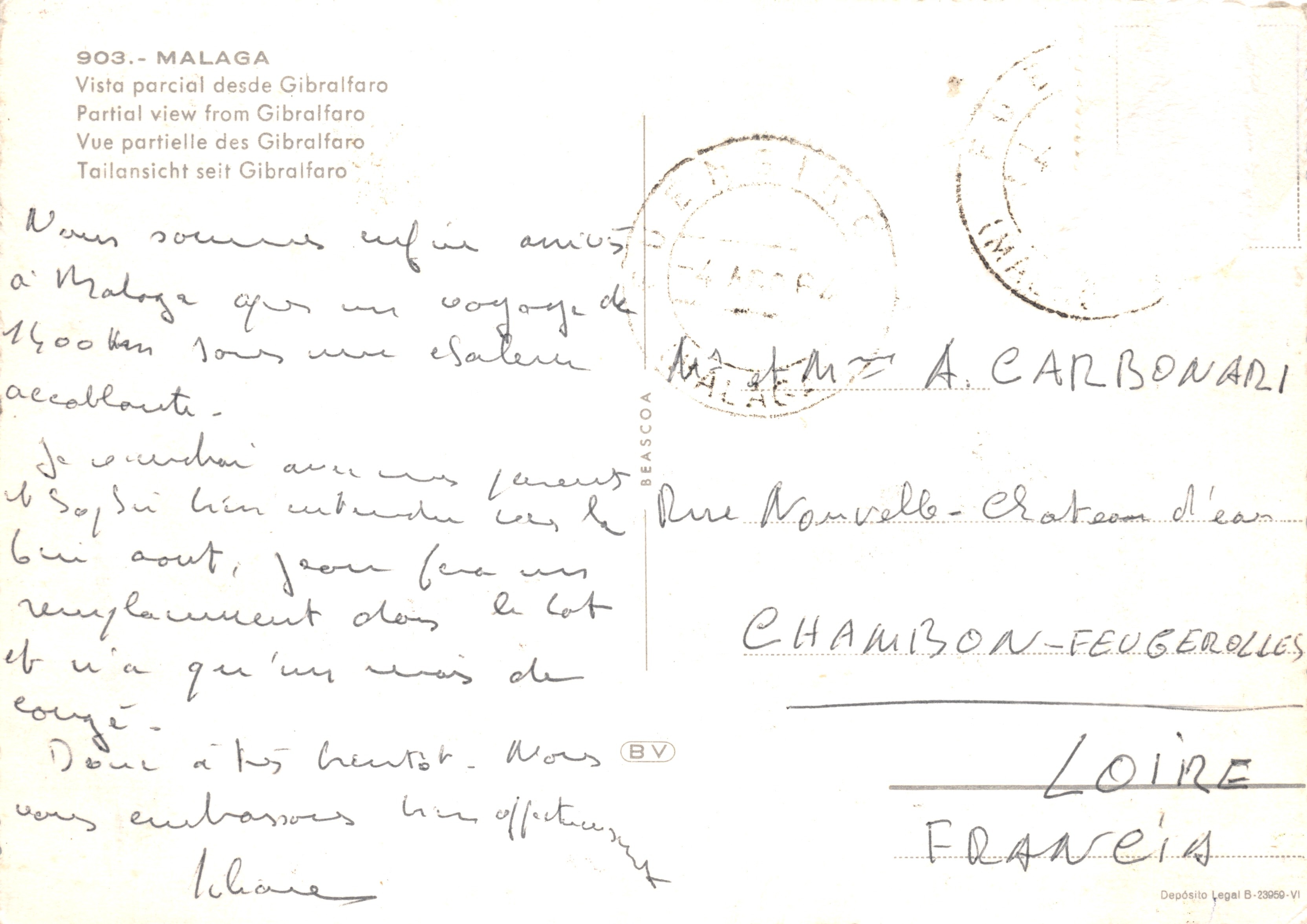 Malaga — vue partielle depuis Gibralfaró — éditeur Beascoa, n° 903 — Back
