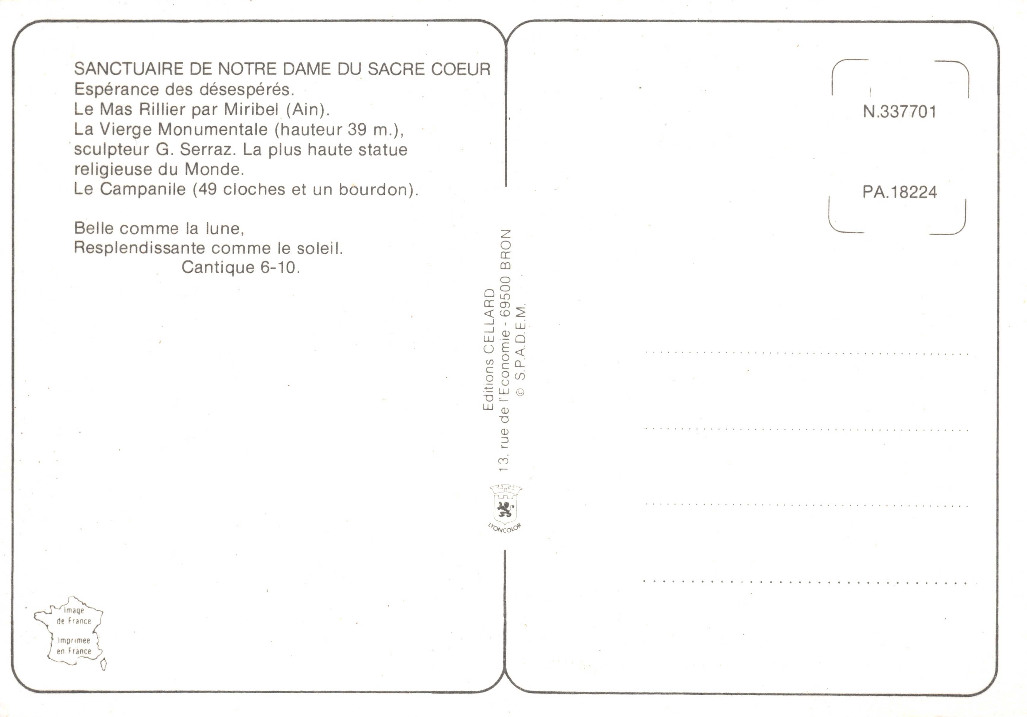 Le Mas Rillier — Santuario de Notre-Dame du Sacré-Cœur, estatua monumental de 39 m — Éditions Cellard — Reverso