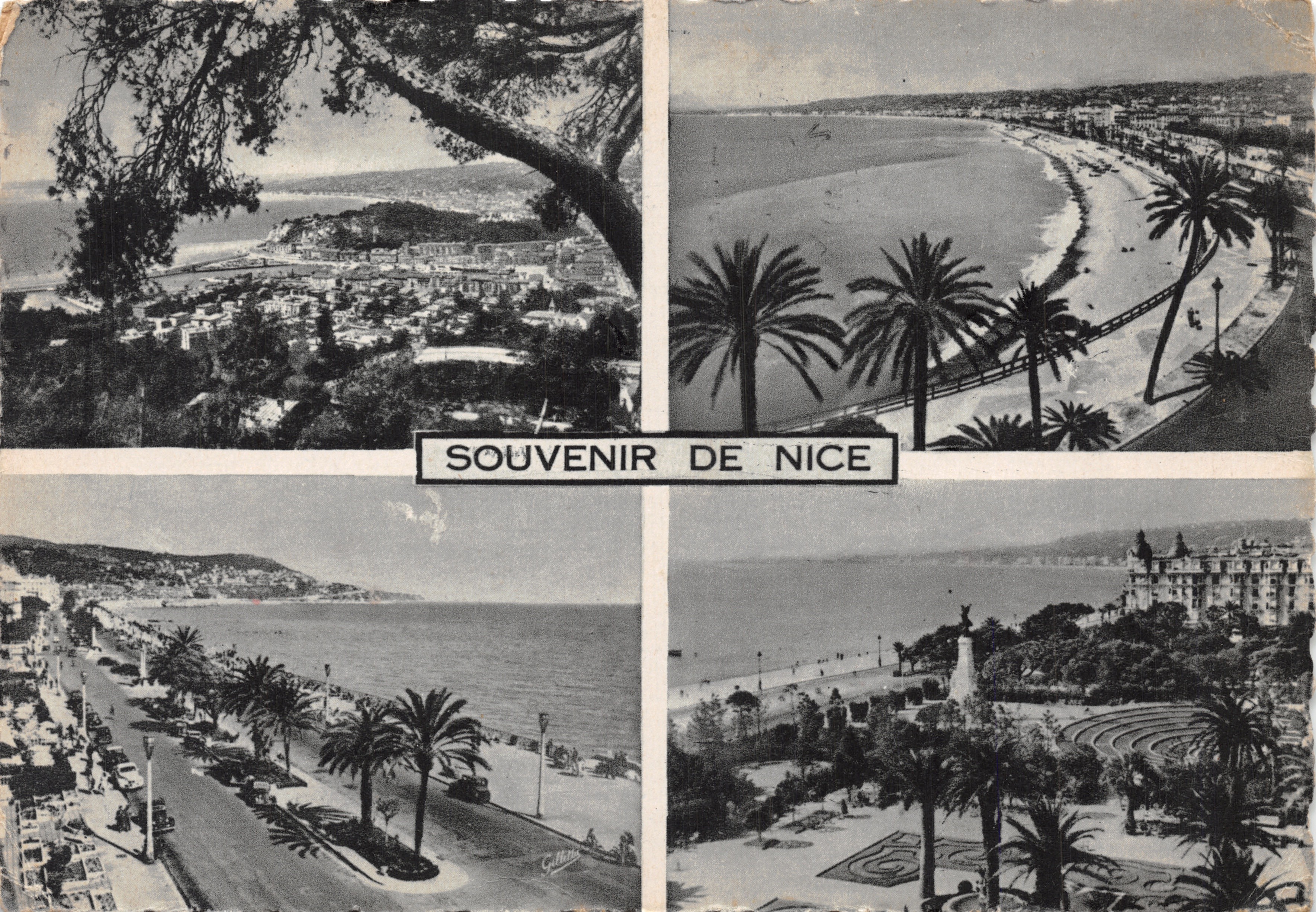 Nice — vue panoramique et plages — Souvenir de Nice, éditeur L. Gilletta et Cie