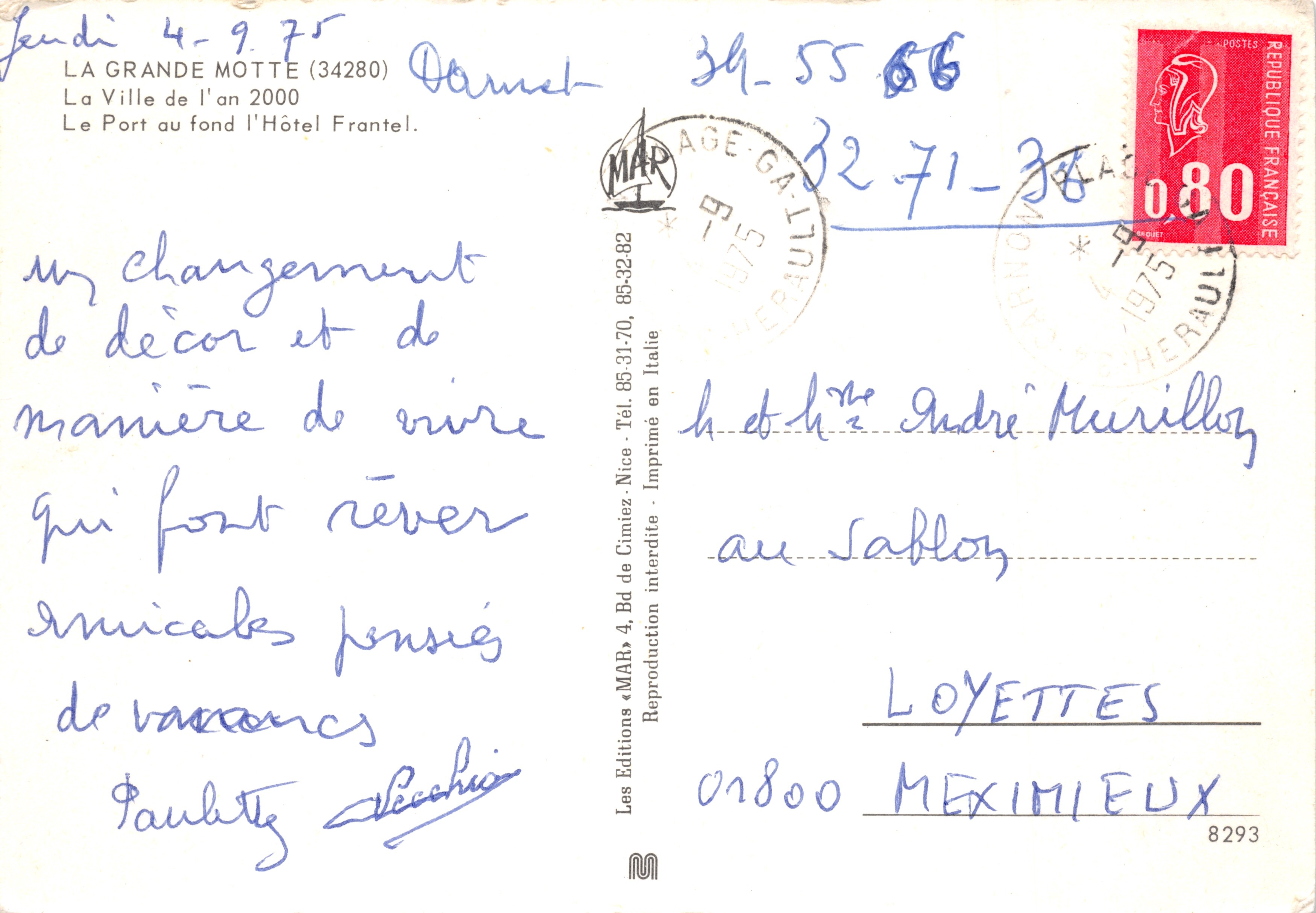 De Haven van La Grande Motte — Hotel Frantel en jachten — uitgever MAR — Achterkant