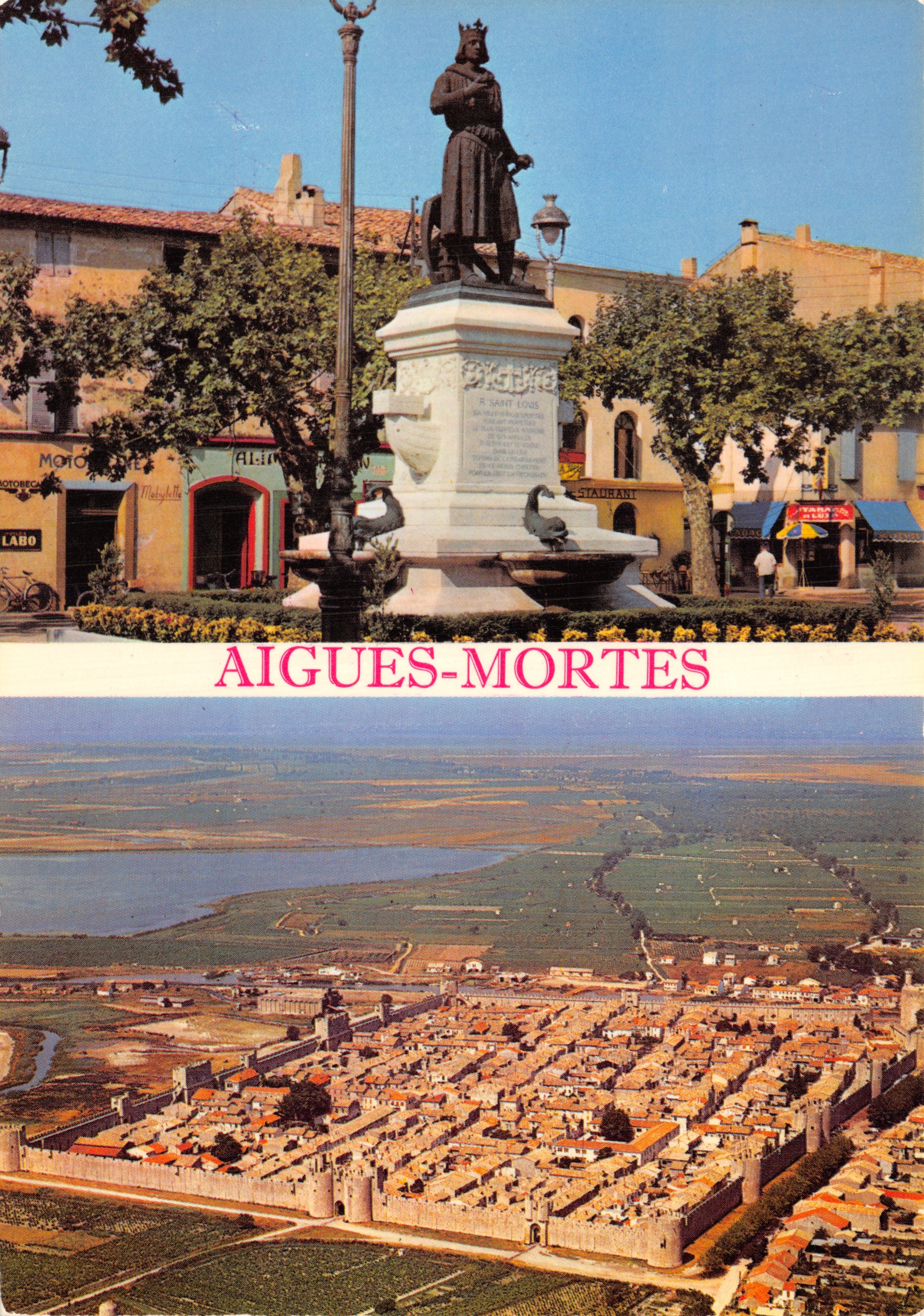 Aigues-Mortes — estatua de San Luis y vista aérea — Éditions Lyon-Villeurbanne