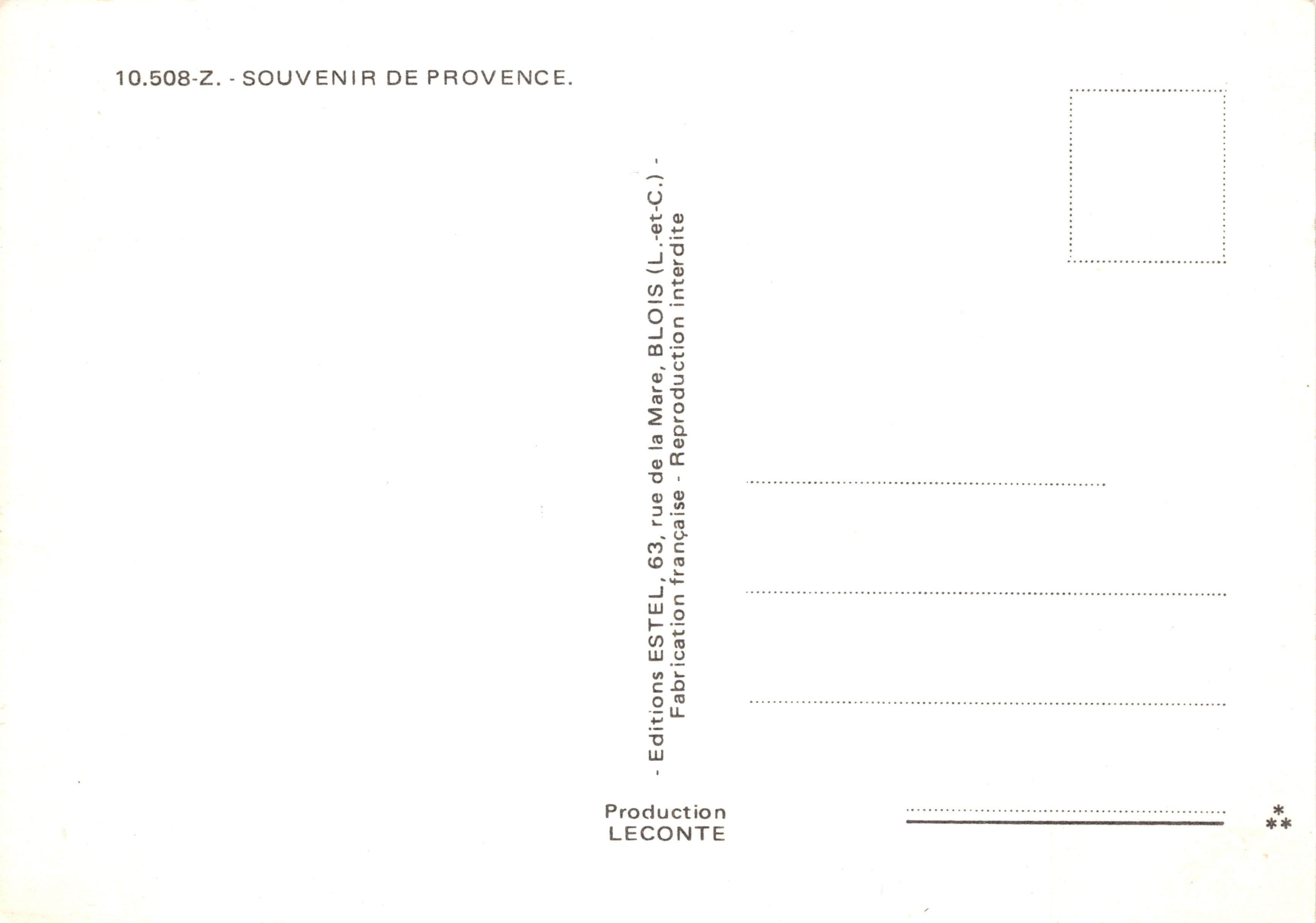 Die Urlaubsroute — touristische Ansichtskarte von Provence mit Blick auf den Pont du Gard, Nîmes, Arles und andere Sehenswürdigkeiten — Verlag ESTEL — Rückseite