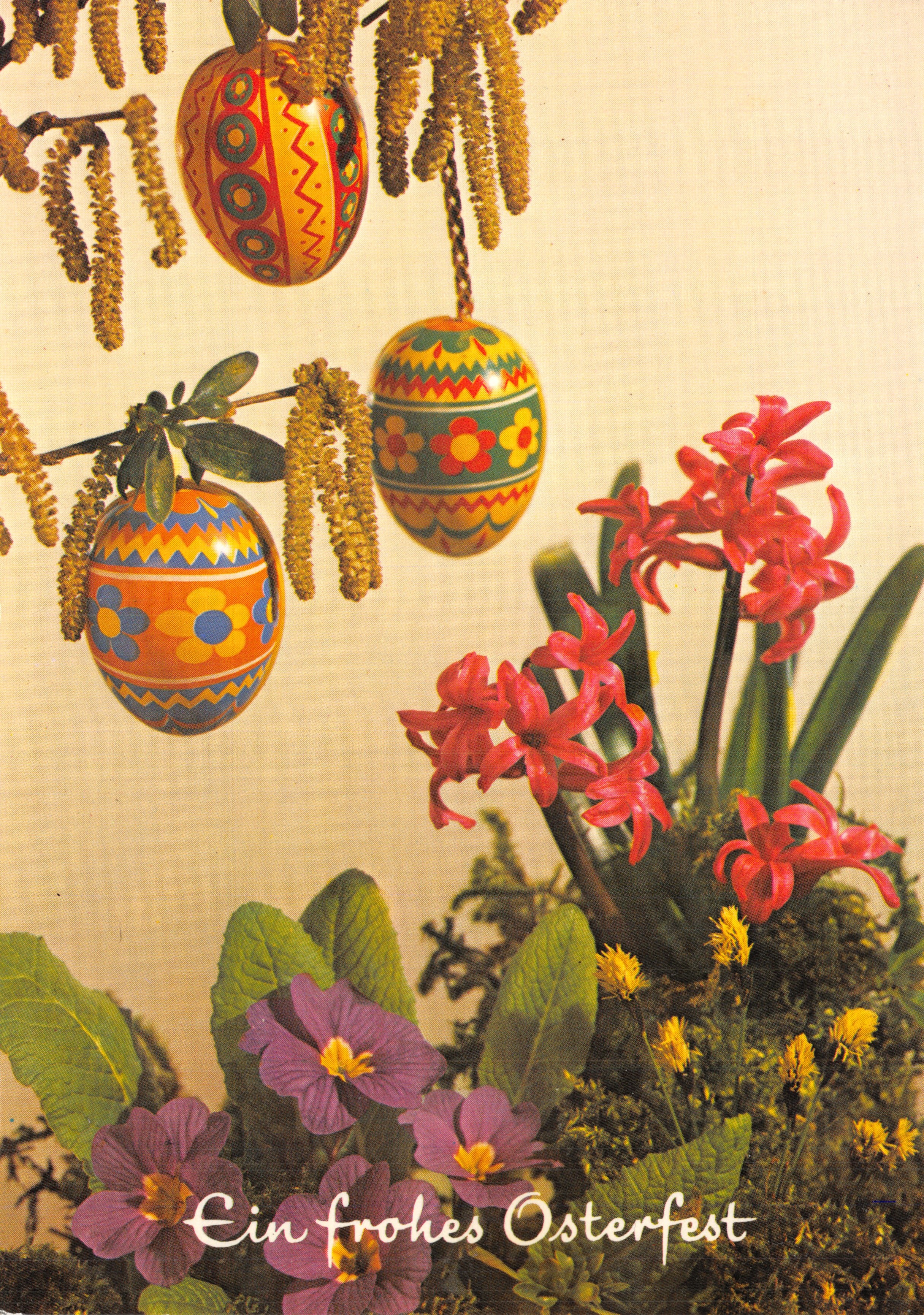 Feestelijke Pascheneieren — lentebeeld met hyacinten en anemonen — uitgever Oppacher Verlag GmbH, n° 13-3002