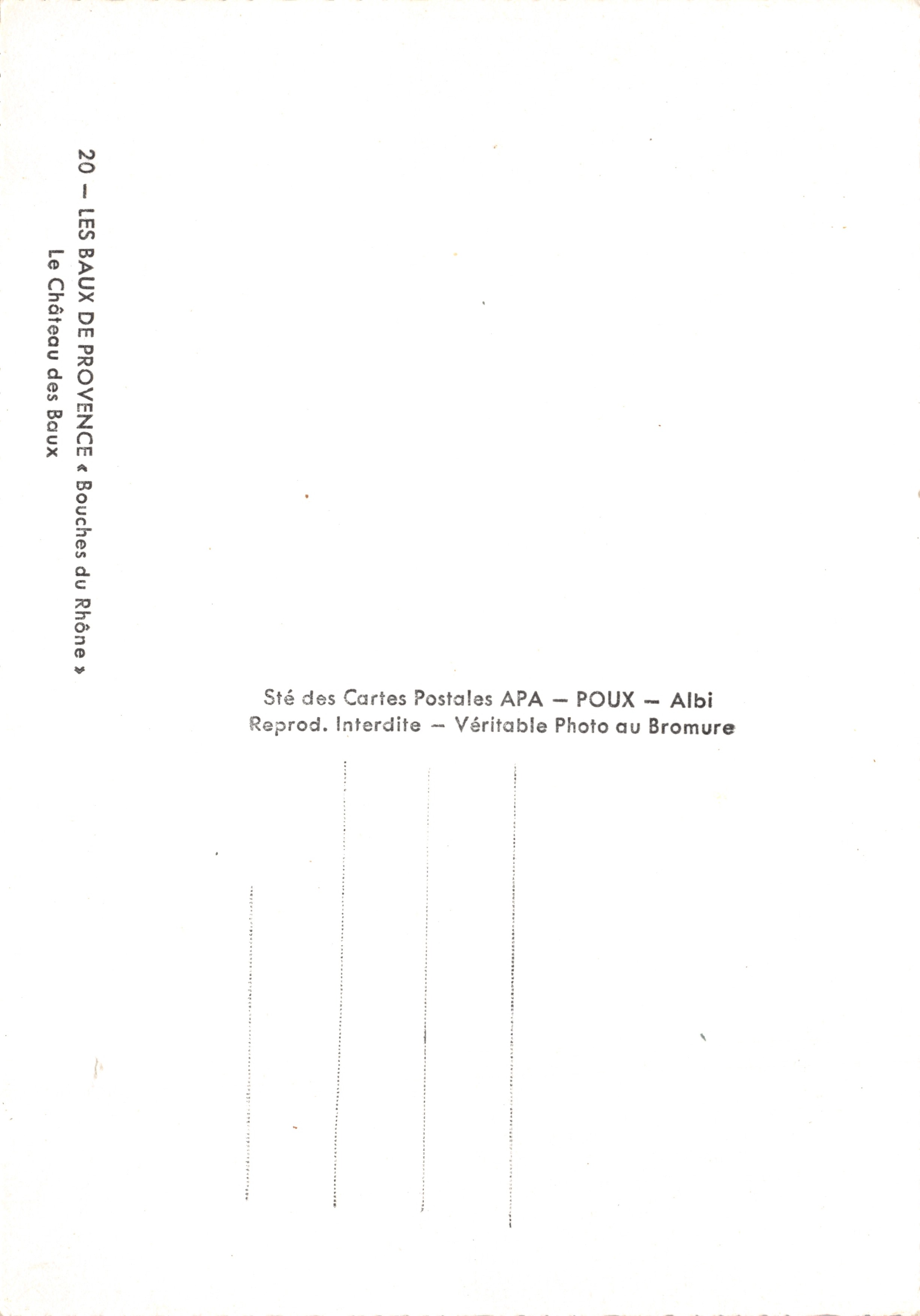 Les Baux-de-Provence — El Castillo de Baux — editor APA — n.º 20 — Reverso