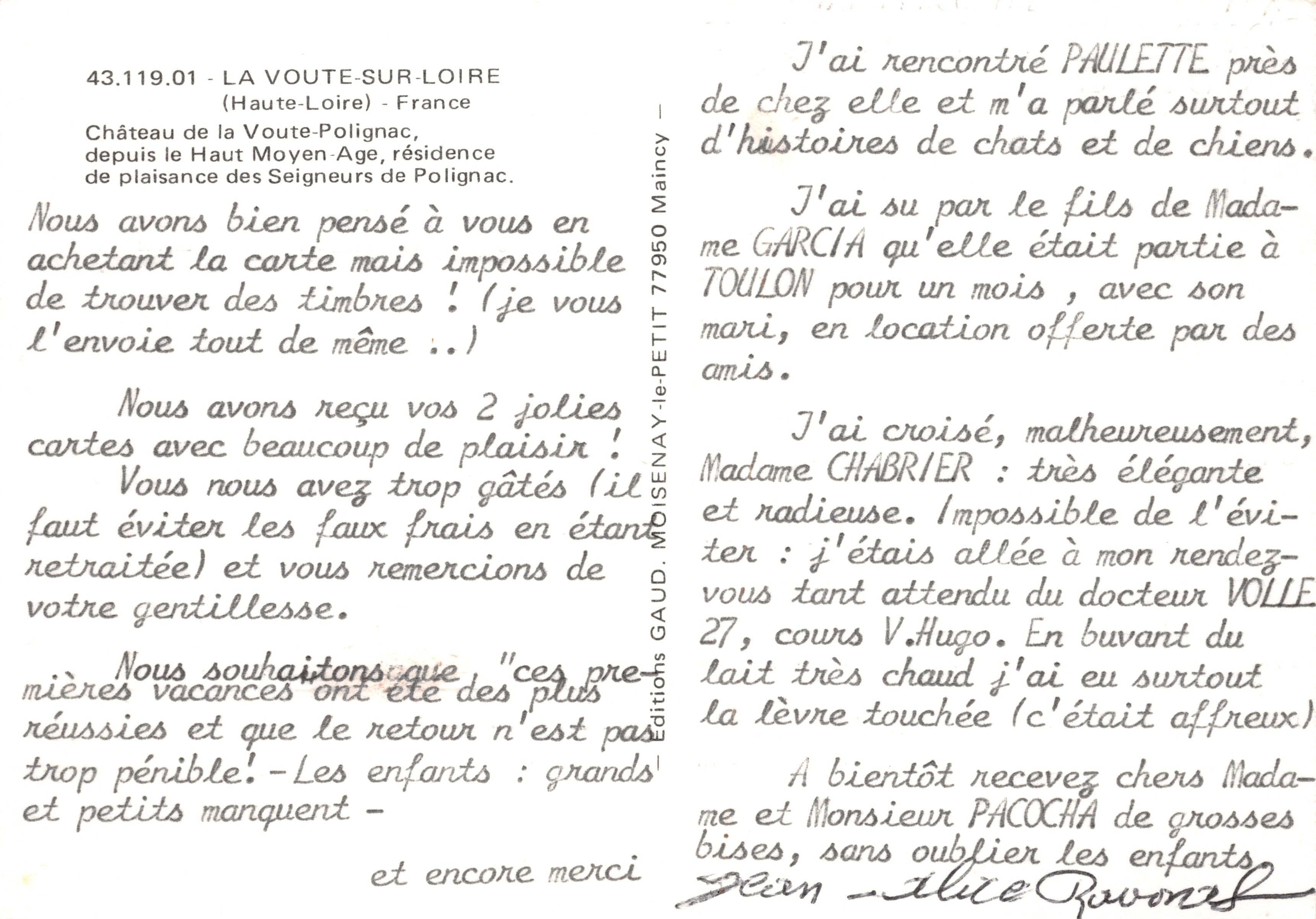 Castello di la Voute-sur-Loire — residenza dei Signori di Polignac — Editions GAUD. MOISENAY - le PETIT 77950 Maincy — Verso