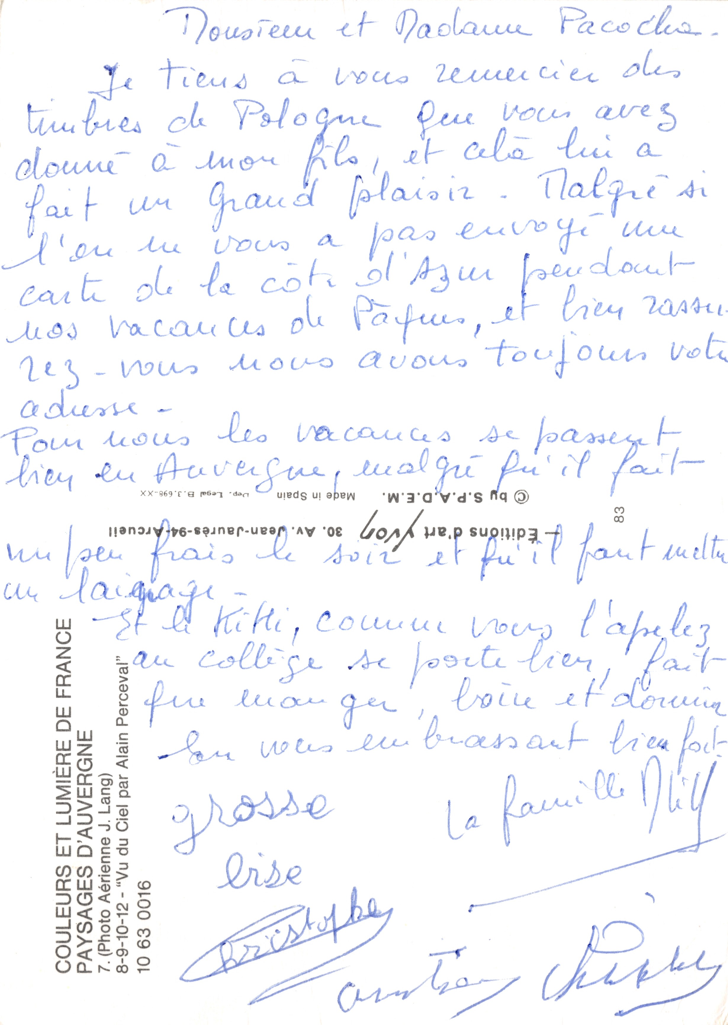 Paysages d'Auvergne — Collection de 10 lieux (Le Mont-Dore, Châtel-Guyon, Saint-Nectaire, etc.) — Éditeur : Éditions d'Art Perceval — Rückseite