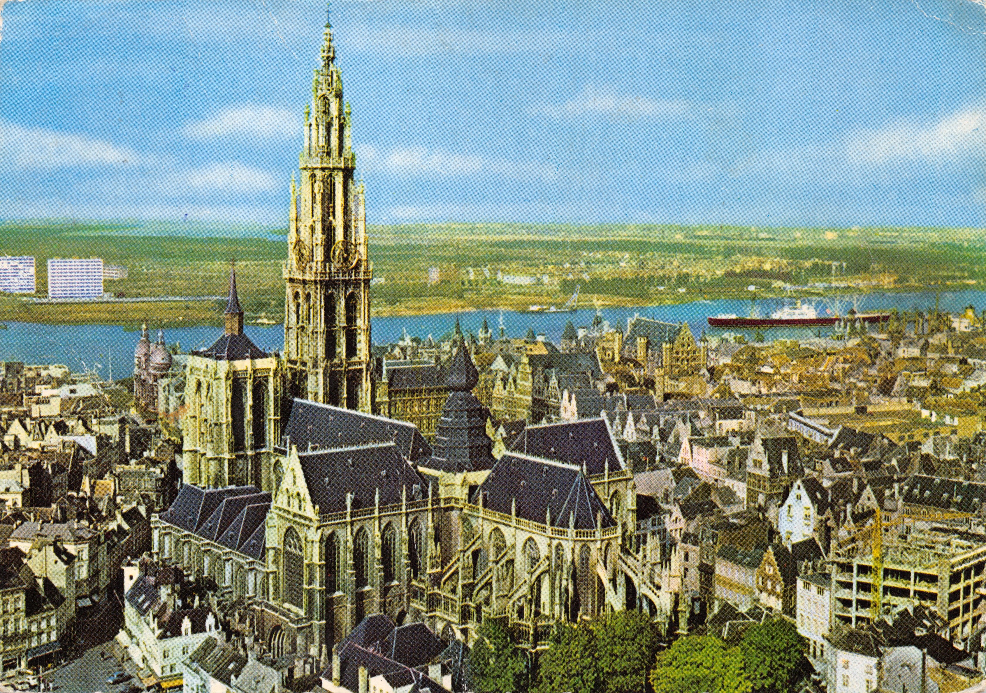 Antwerpen — Catedral y el Scheldt — editor VAN MIEGHEM A. Ostende n.º 9