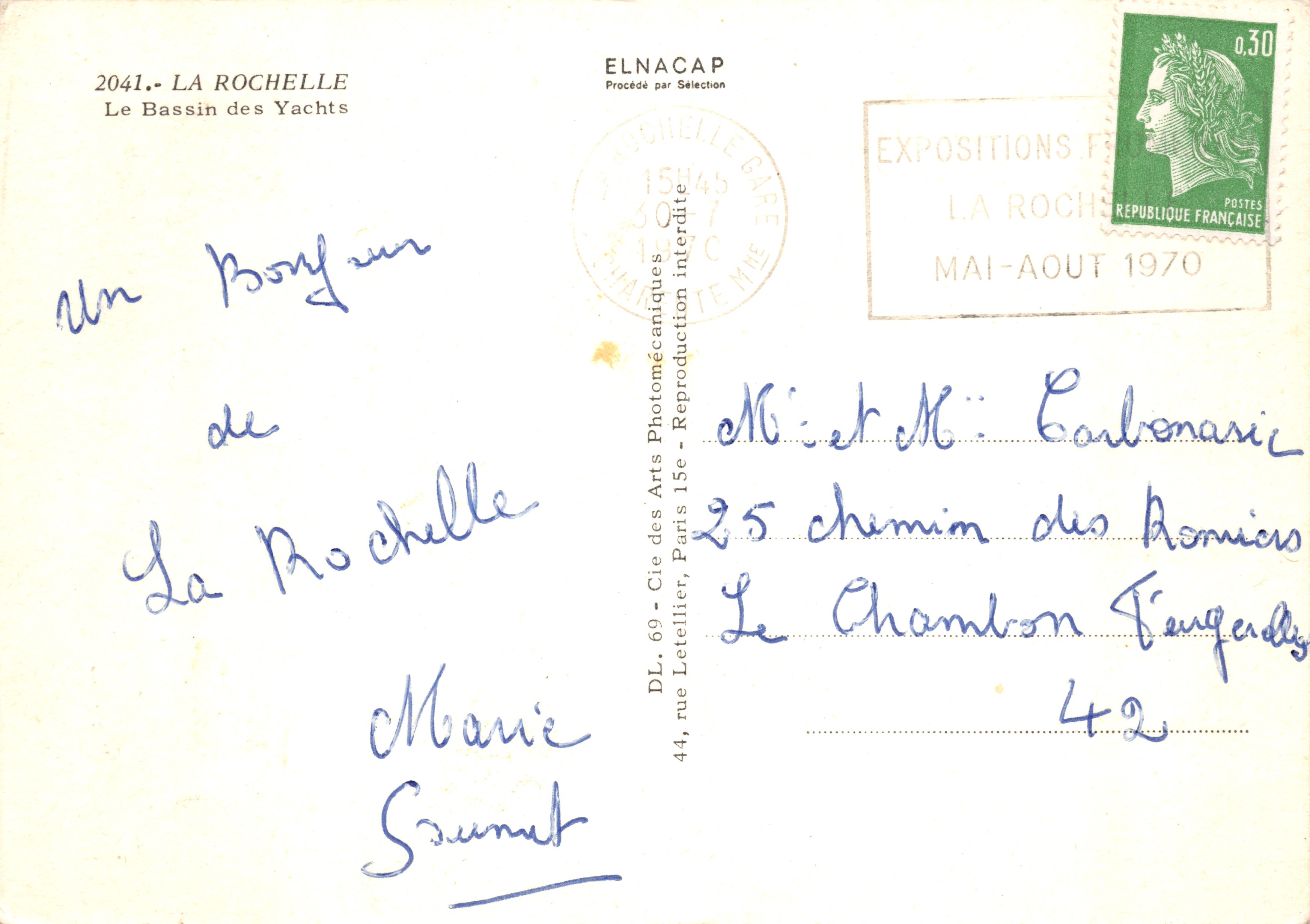 Bacino de los Yates — La Rochelle — Editor: Elnacap, n.º 2041 — Reverso