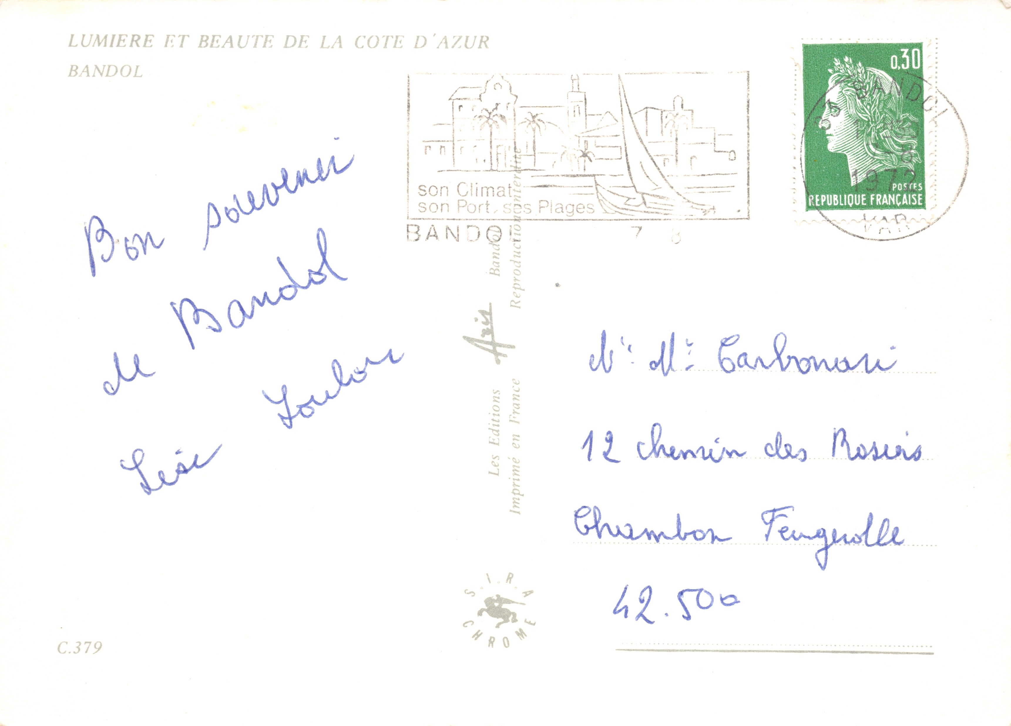 Port of Bandol — view of the port and boats — Les Editions Sira Chrome, n° C.379 — Back