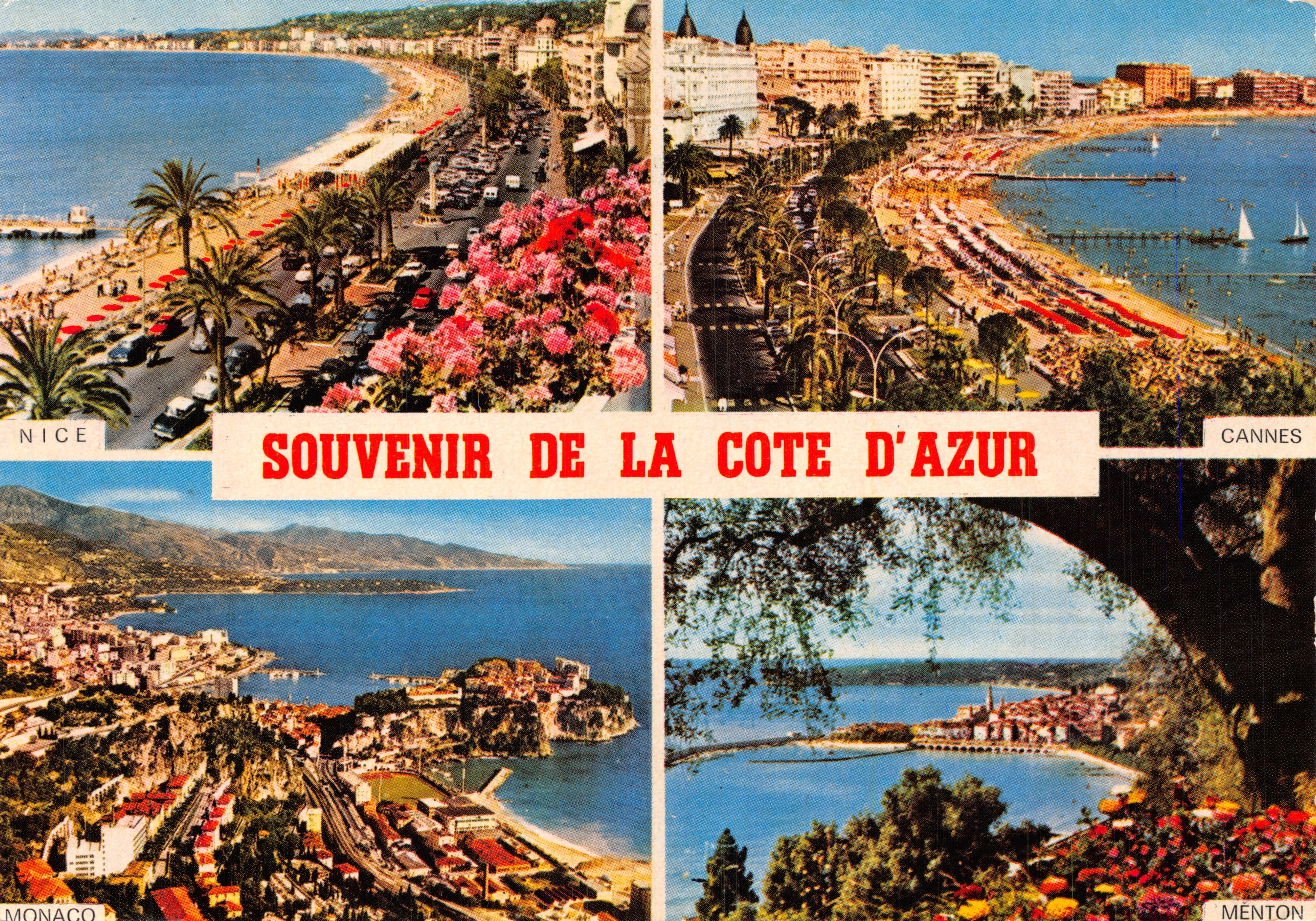 Souvenir of the French Riviera — panoramic view of Nice, Cannes, Monaco and Menton — publisher COULEURS NATURELLES, no. B 27