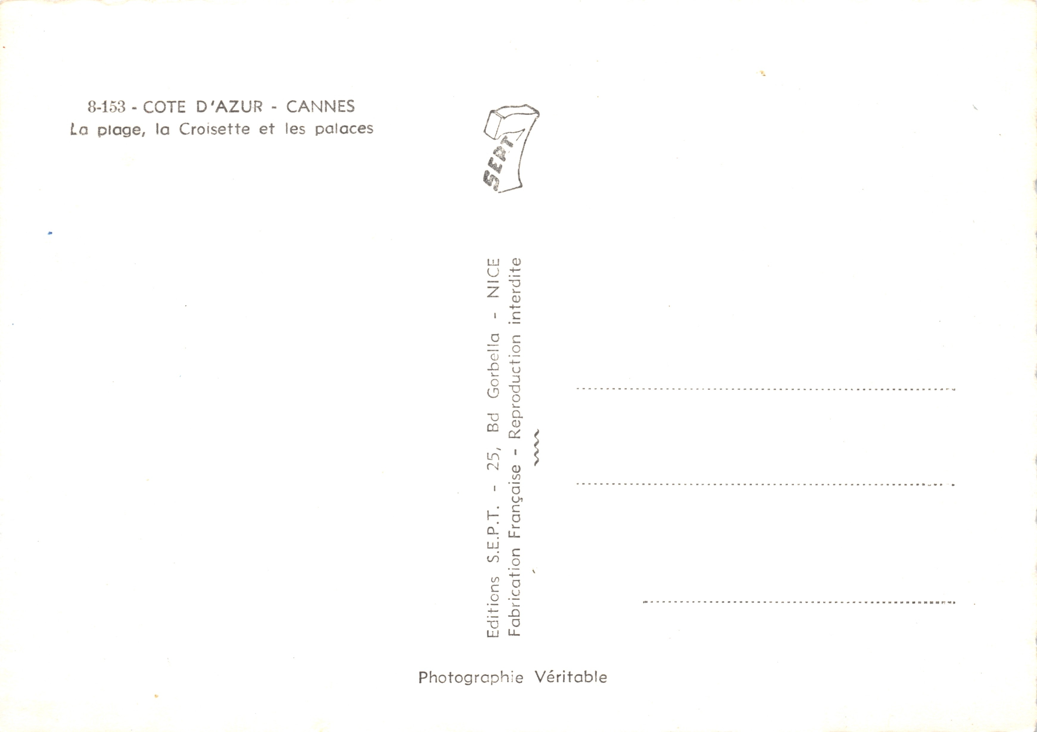 Cannes — het strand, de Croisette en de palazzi — Éditions S.E.P.T — Achterkant