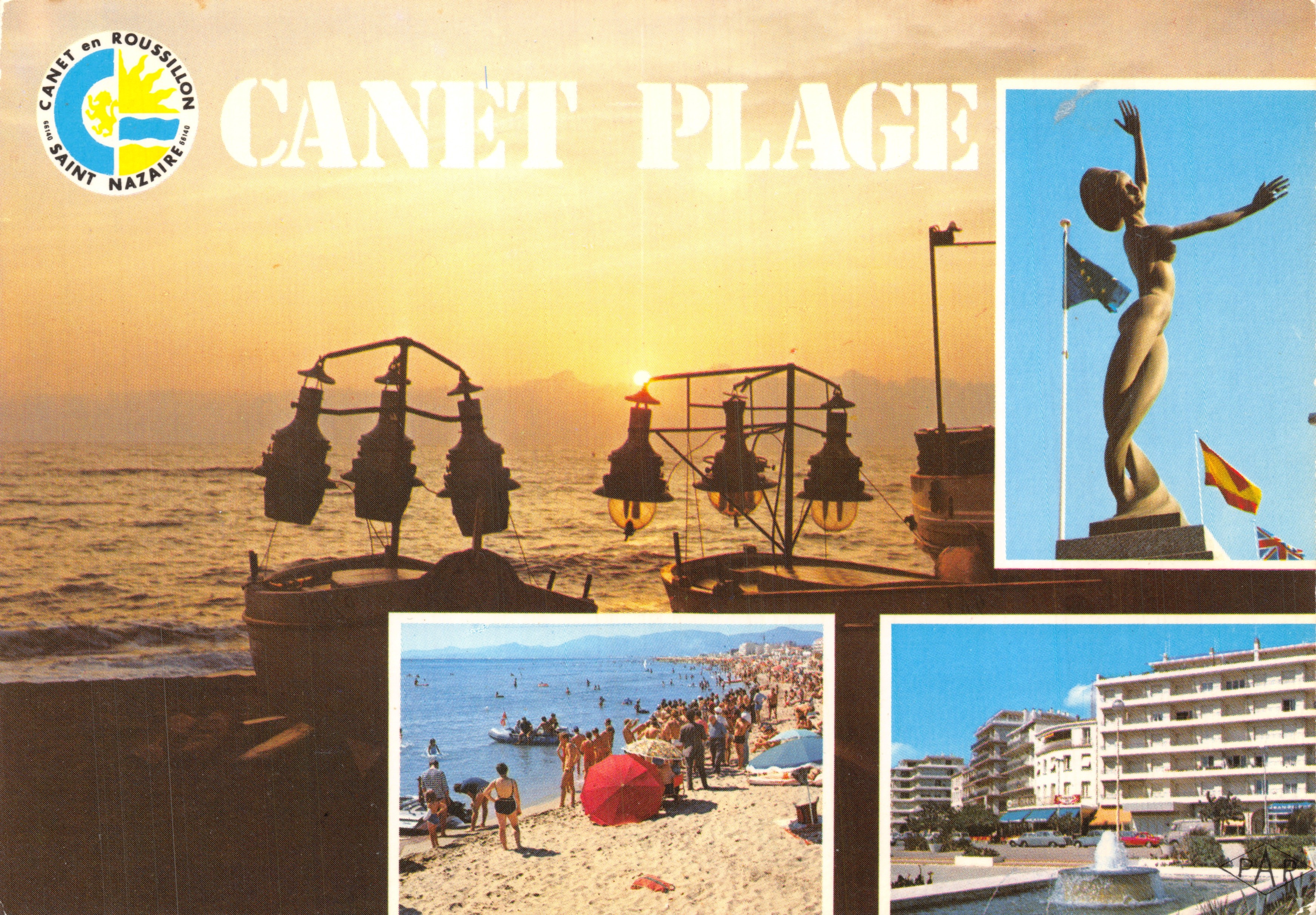 Canet-Plage — vista de la playa, del faro y de la estatua — Editor: Éditions Couleurs Naturelles