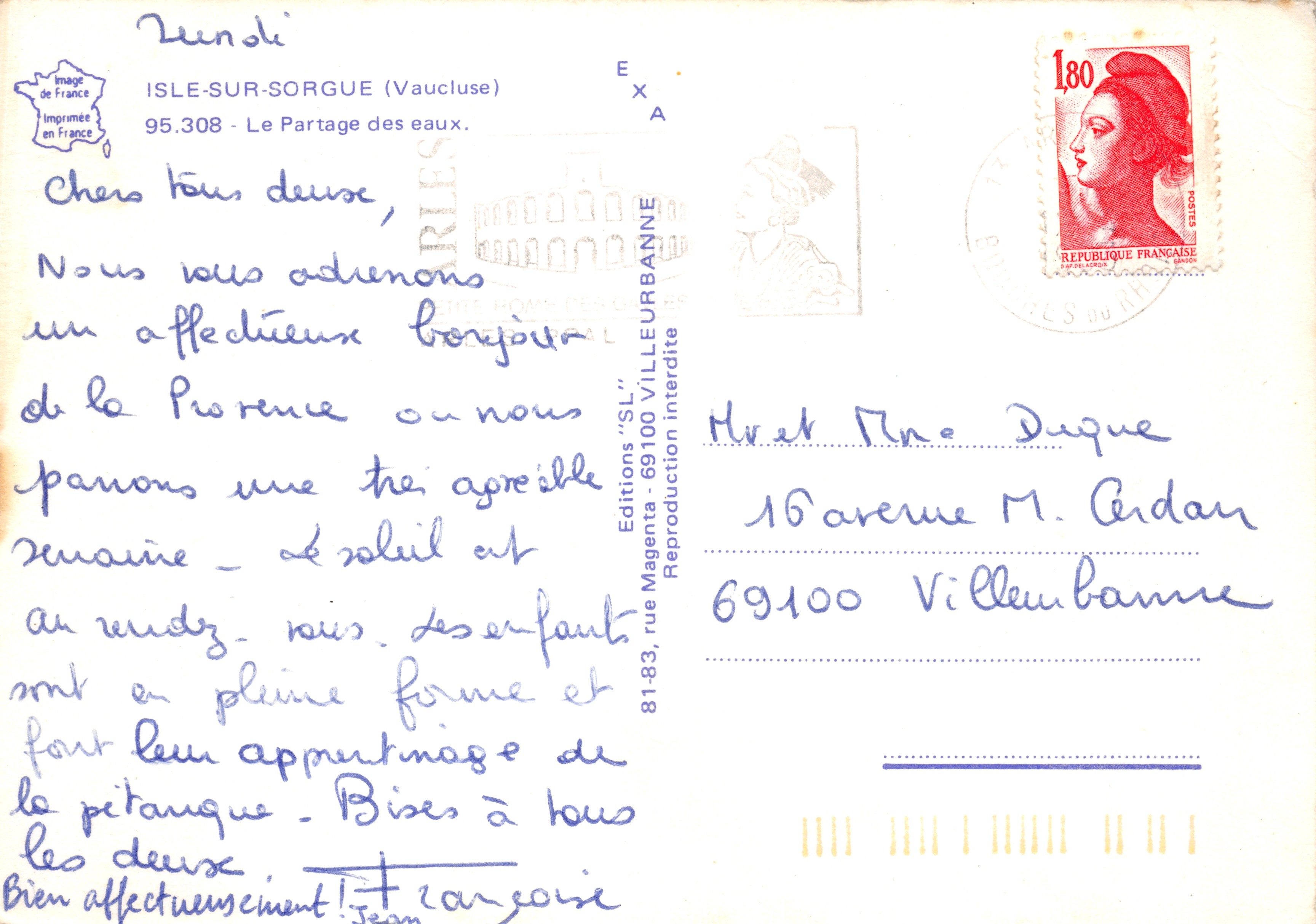 Isle-sur-Sorgue — Vista de la división del agua — Ediciones Magenta — Reverso
